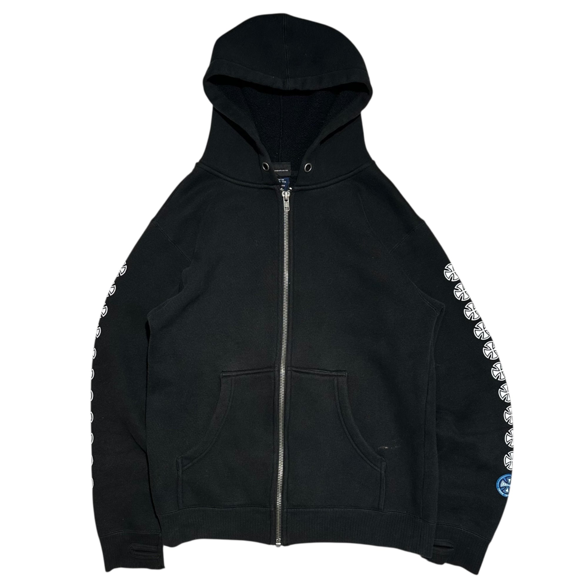 INDEPENDENT(インディペンデント) 00's 11-Stitch Iron Cross Logo Print Fleece-Lined Zip-Up Hoodie 11連 アイアン クロス ロゴ プリント 裏毛 ジップ パーカー S ブラック オールドスケート
