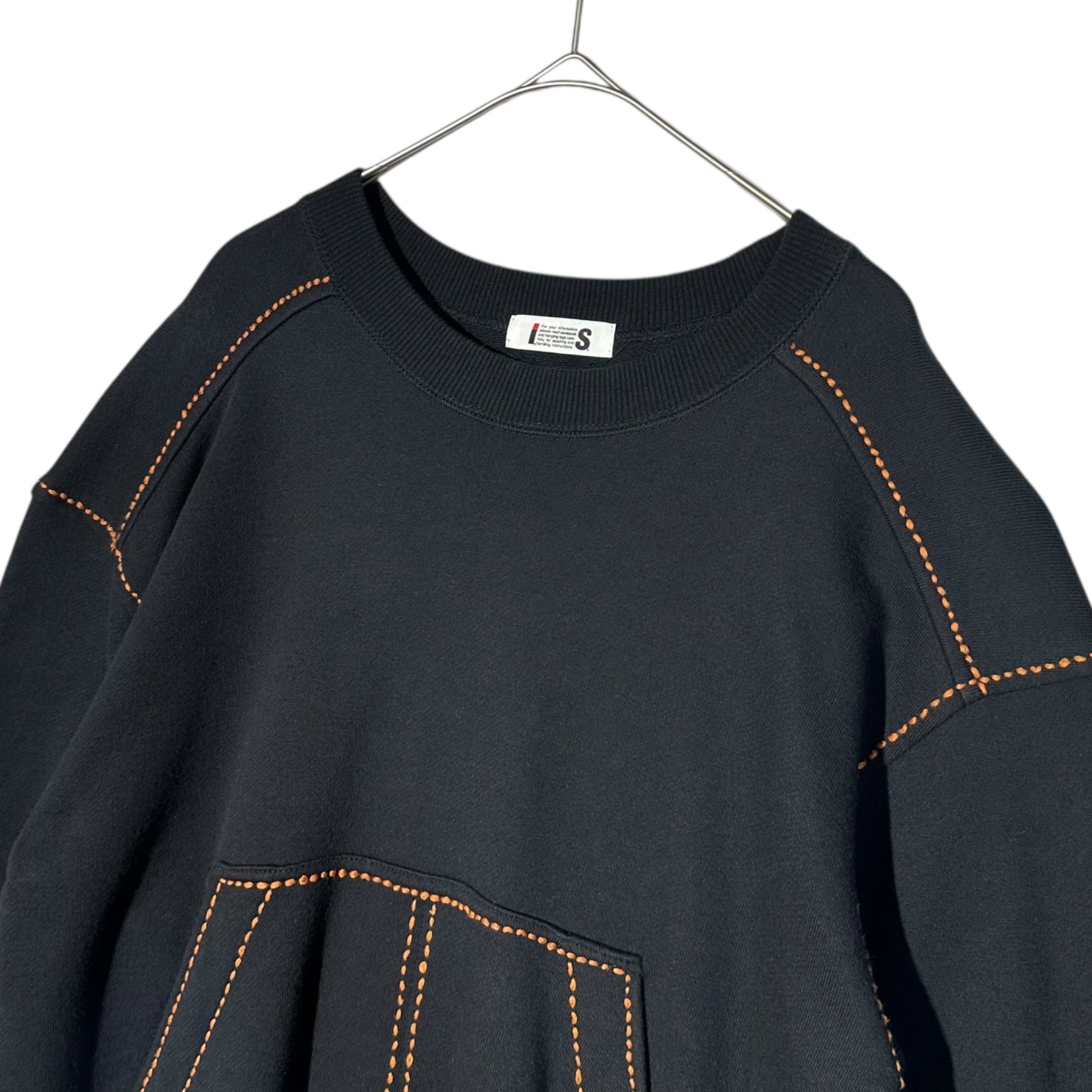 i.s. ISSEY MIYAKE(アイエス イッセイミヤケ) 90's”i.s.”backl logo stitch sweat/バック刺繍ロゴステッチスウェット IS31-JL008 M ブラック 90年代 ヴィンテージ