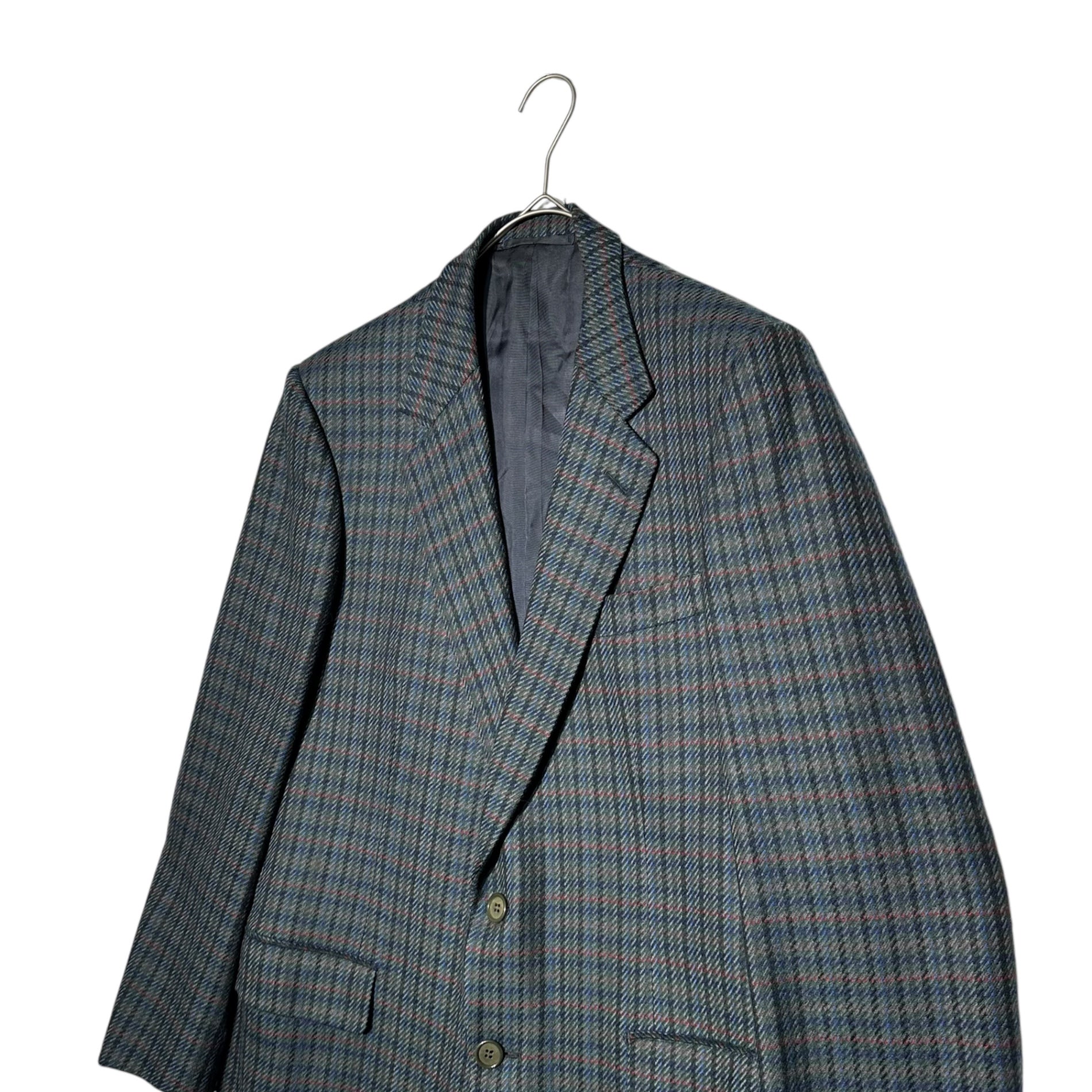 Burberrys(バーバリーズ) 80's~90's Cashmere Wool Check 2B Tailored Jacket カシミア ウール チェック 2B テーラード ジャケット 50(L程度) ネイビー×グリーン 80年代~90年代 ヴィンテージ ブレザー