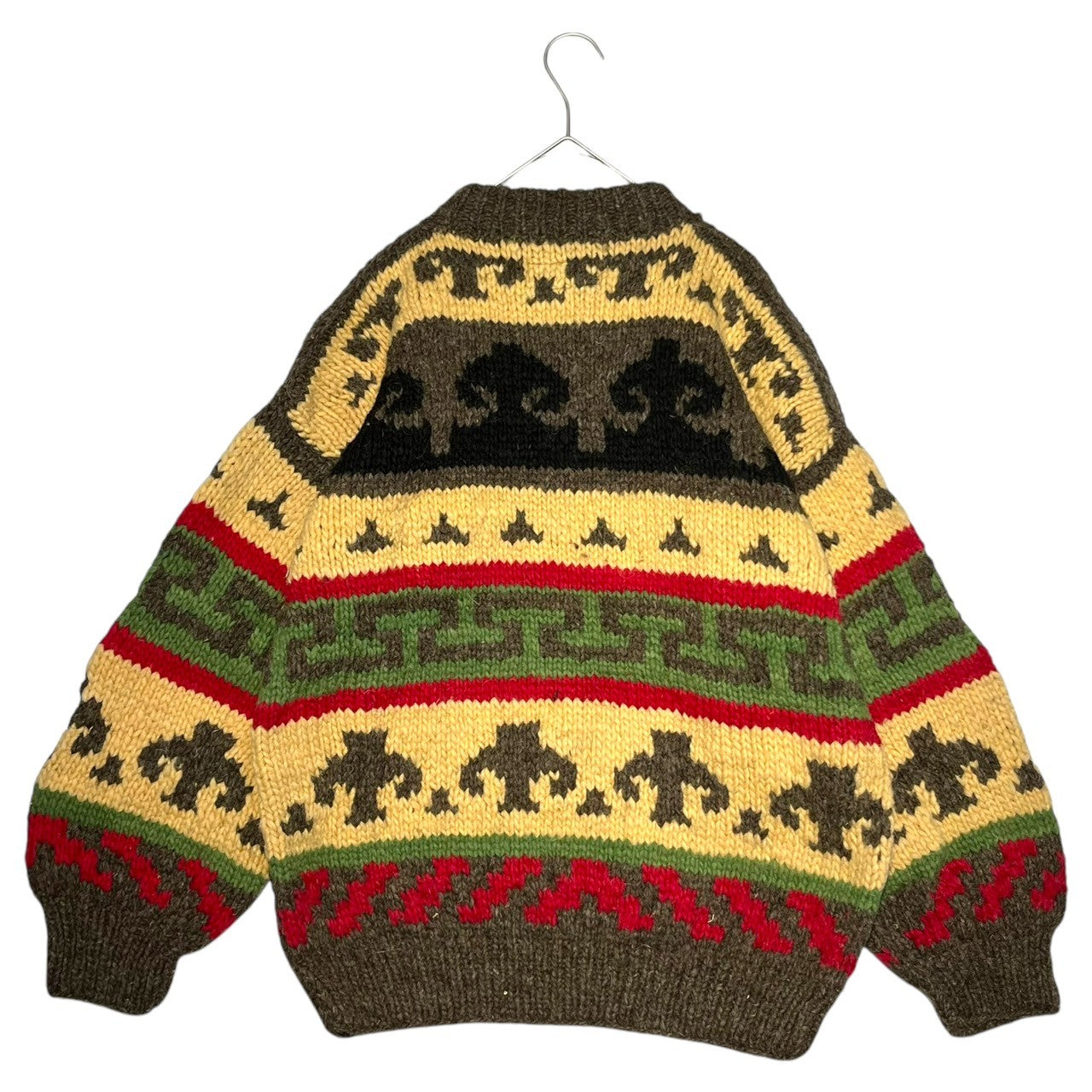 INDIGENOUS DESIGNS(インディアンデザインズ) Ecuador made Indian low gauge knit エクアドル製 インディアン ローゲージ ニット 環境保護 サスティナブル オーガニック M ブラウン×ベージュ