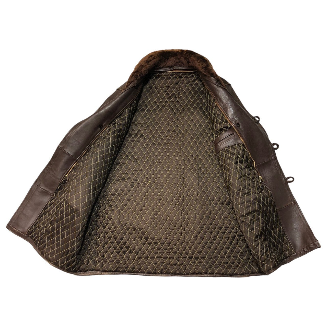 VINTAGE(ヴィンテージ) 60's ~ shearling fur leather gang coat ムートン ファー レザー ギャング コート 60年代~ ECLAIR ZIP ファスナー ジャケット 表記無し(L程度) ブラウン