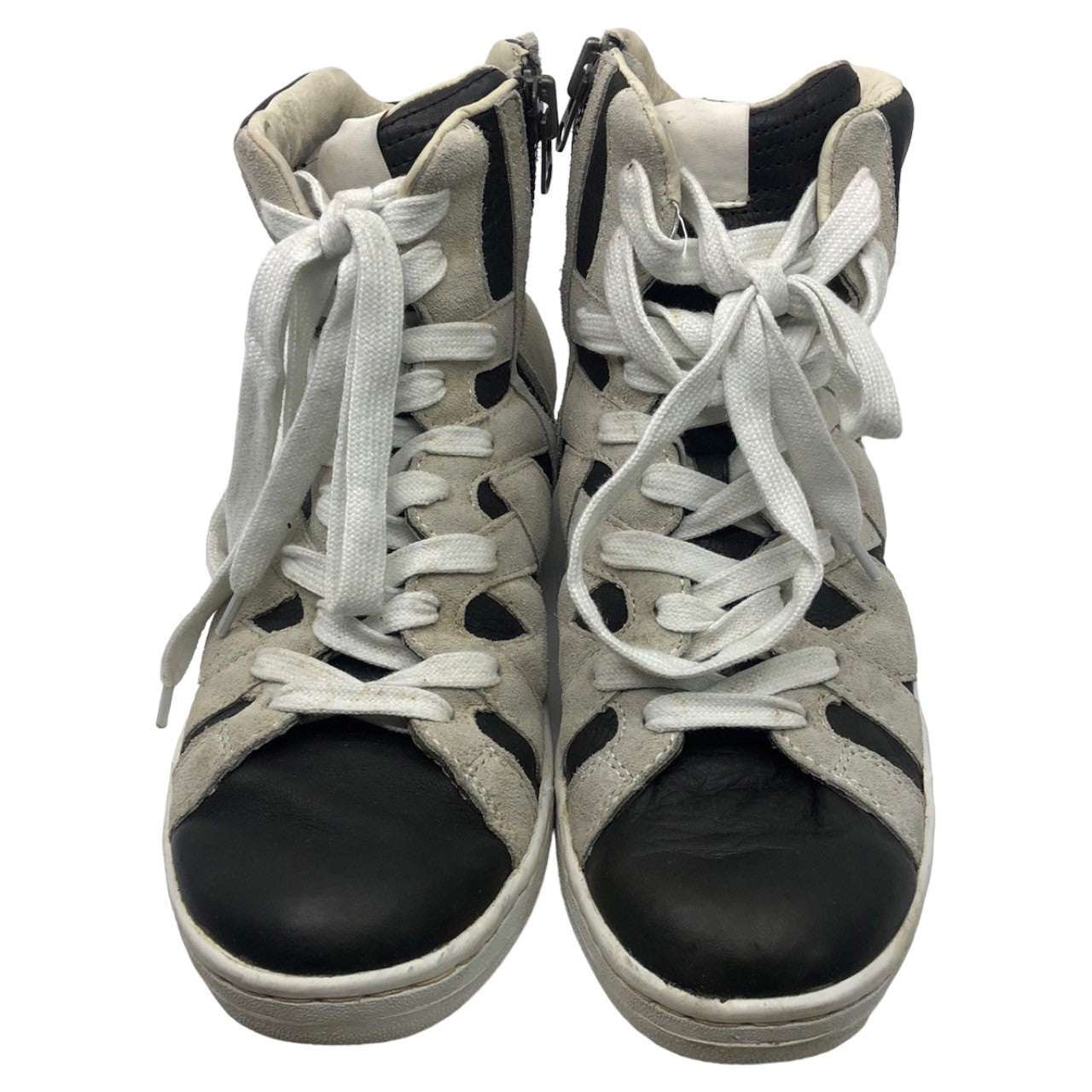 White Flags×ATTACHMENT(アタッチメント×ホワイトフラッグス) カウハイド スウェード レザー ハイカット スニーカー バイカラー サイドジップ 42(26.5cm程度) ライトグレー×ブラック 2012年 コラボ