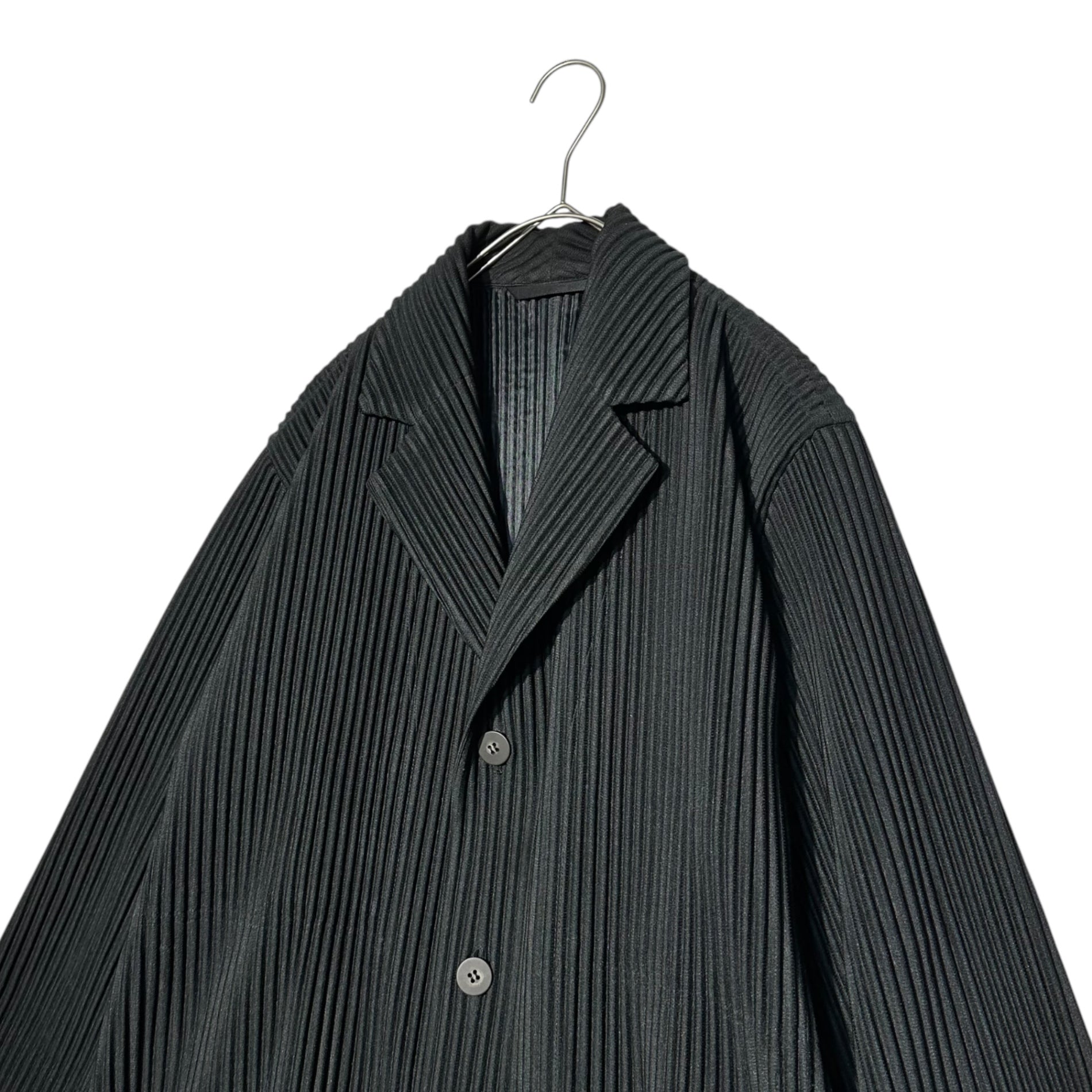 HOMME PLISSE ISSEY MIYAKE(オムプリッセイッセイミヤケ) 21SS 3/4 Sleeve Pleated Tailored Short Length Jacket 8分袖 プリーツ テーラード ショートレングス ジャケット HP11JD212 2(M程度) ブラック