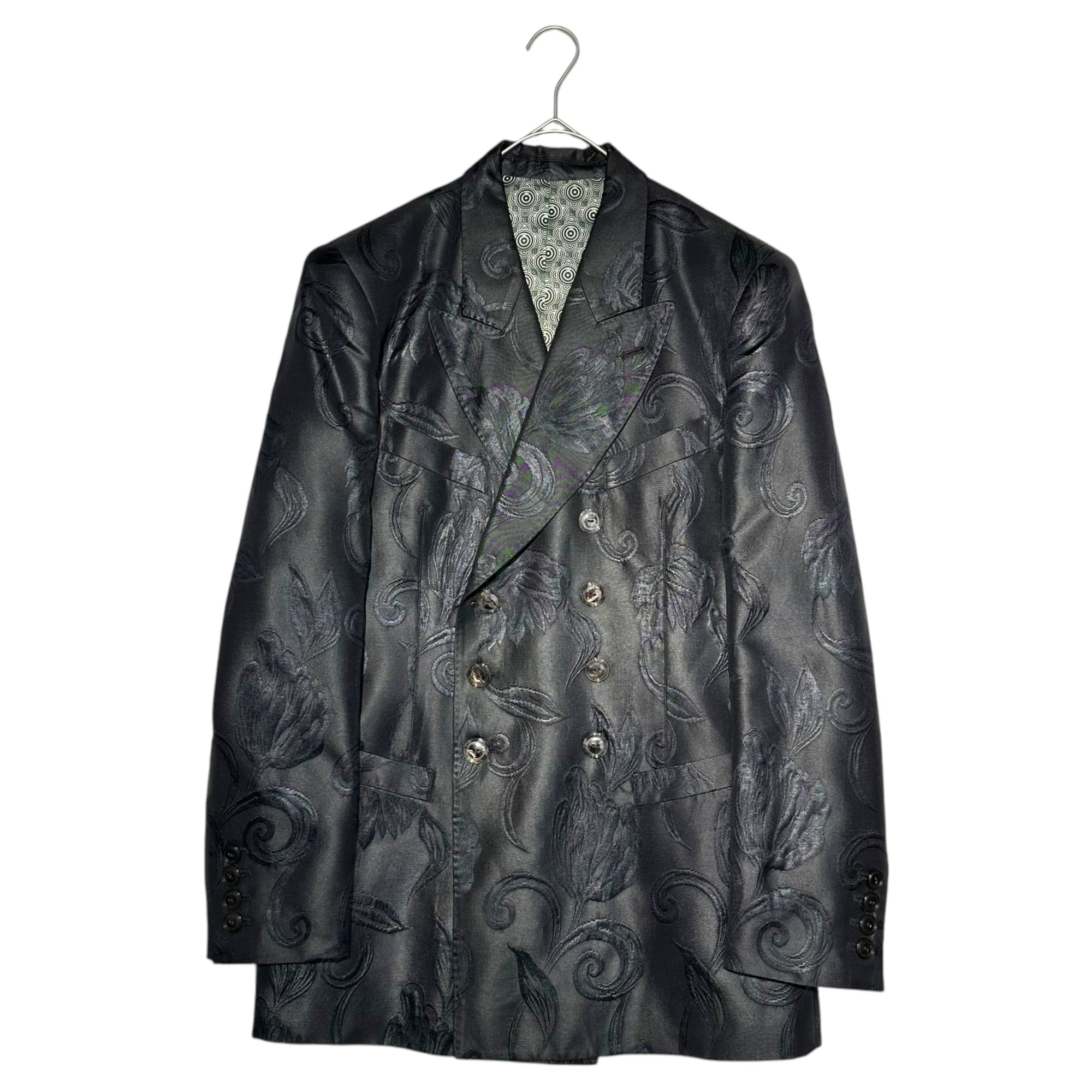 Jean Paul GAULTIER HOMME(ジャンポールゴルチエオム) Flower jacquard double-breasted tailored jacket フラワー ジャガード ダブル テーラード ジャケット JK.JG.LA1018 50(L程度) ブラック×グリーン アーカイブ