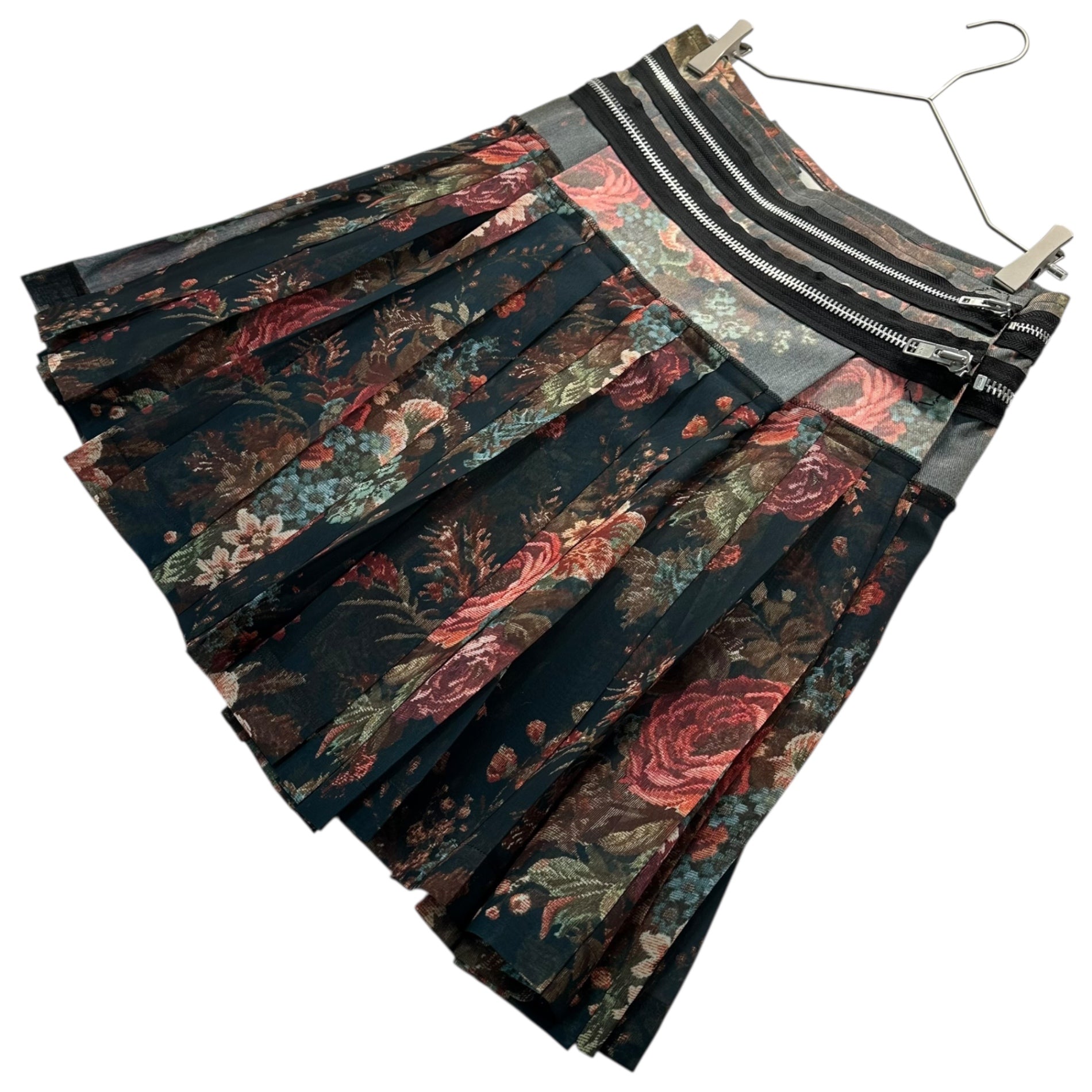 tricot COMME des GARCONS(トリココムデギャルソン) 13AW Rose Design Waist Zip Tape Chiffon Skirt ローズ デザイン ウエスト ジップ テープ シフォン スカート TL-S203 M グレー×ピンク AD2013