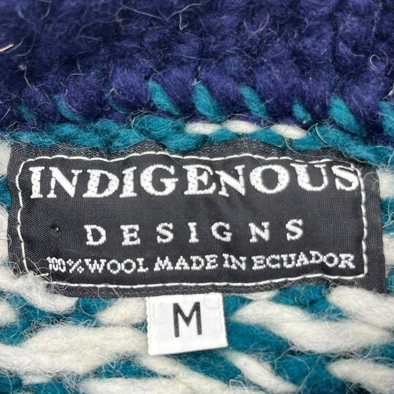 INDIGENOUS DESIGNS(インディアンデザインズ) Ecuador made Indian low gauge knit エクアドル製 インディアン ローゲージ ニット M ネイビー×グリーン 環境保護 サスティナブル オーガニック