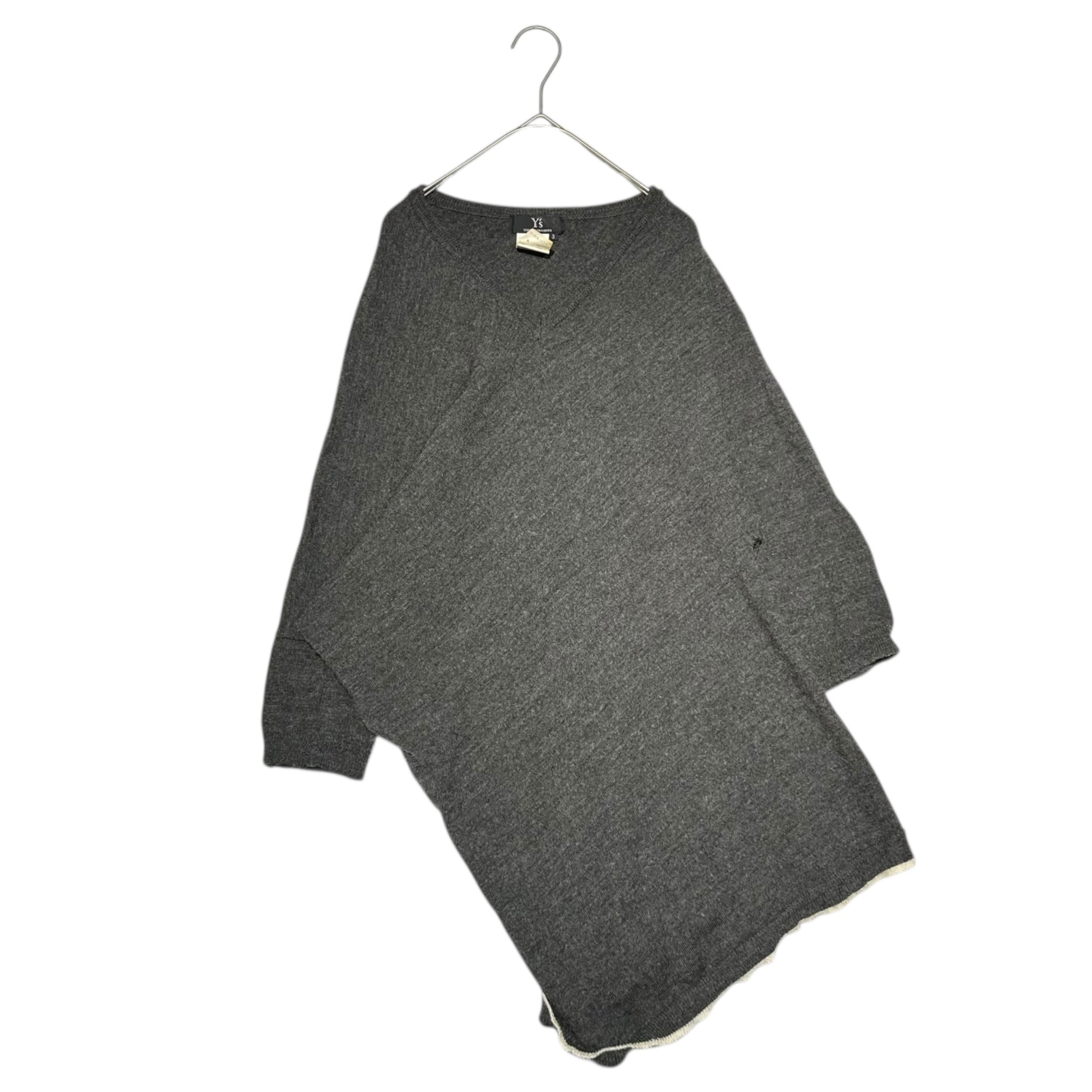 Y's(ワイズ) Hemline V-neck Asymmetric Knit 裾ライン Vネック 変形 ニット YN-K28-179 3(L程度) チャコールグレー×オフホワイト