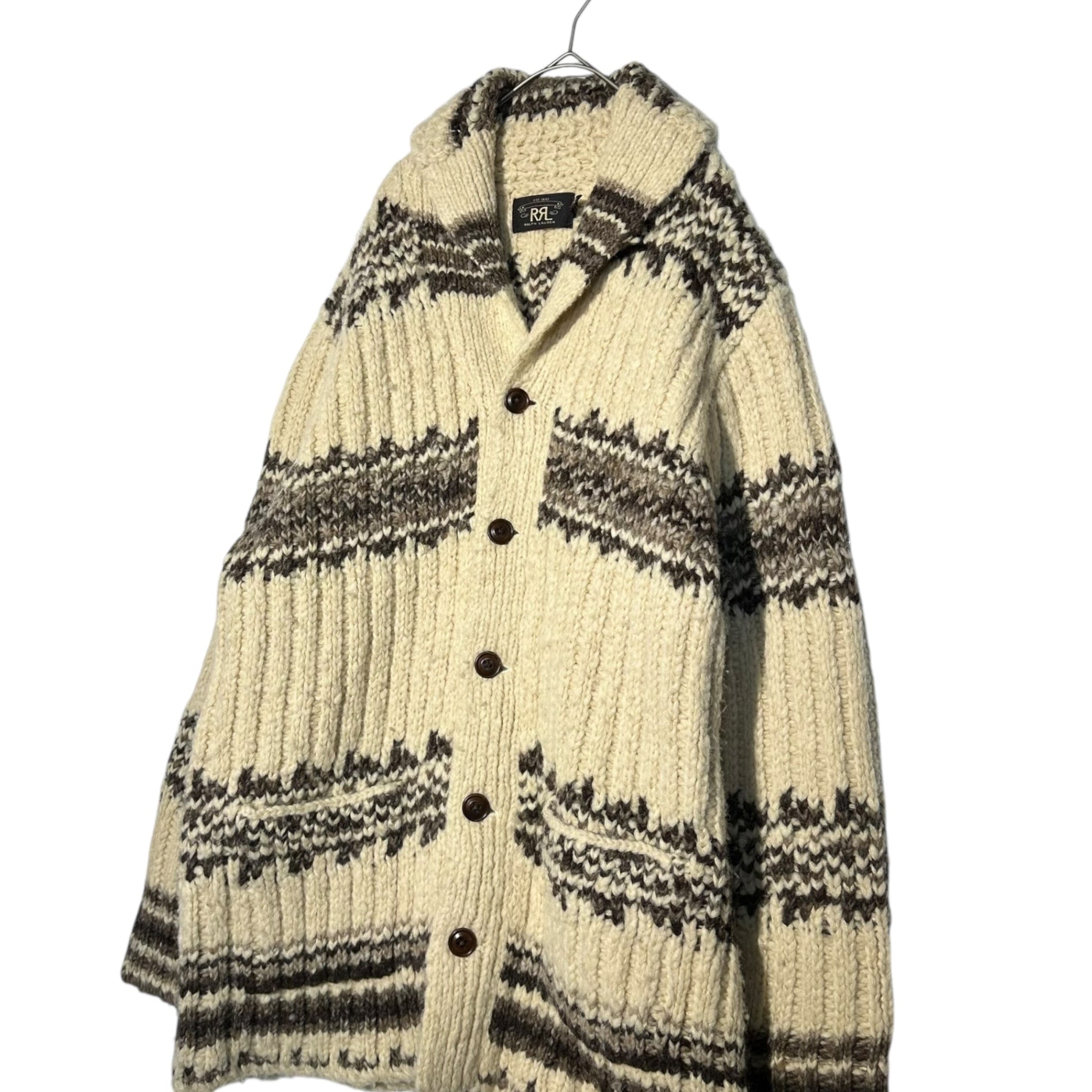 RRL(ダブルアールエル) Border Design Shawl Collar Low Gauge Knit Cardigan ボーダー デザイン ショールカラー ローゲージ ニット カーディガン 782710697001 M アイボリー×ブラウン アルパカ、シルク混