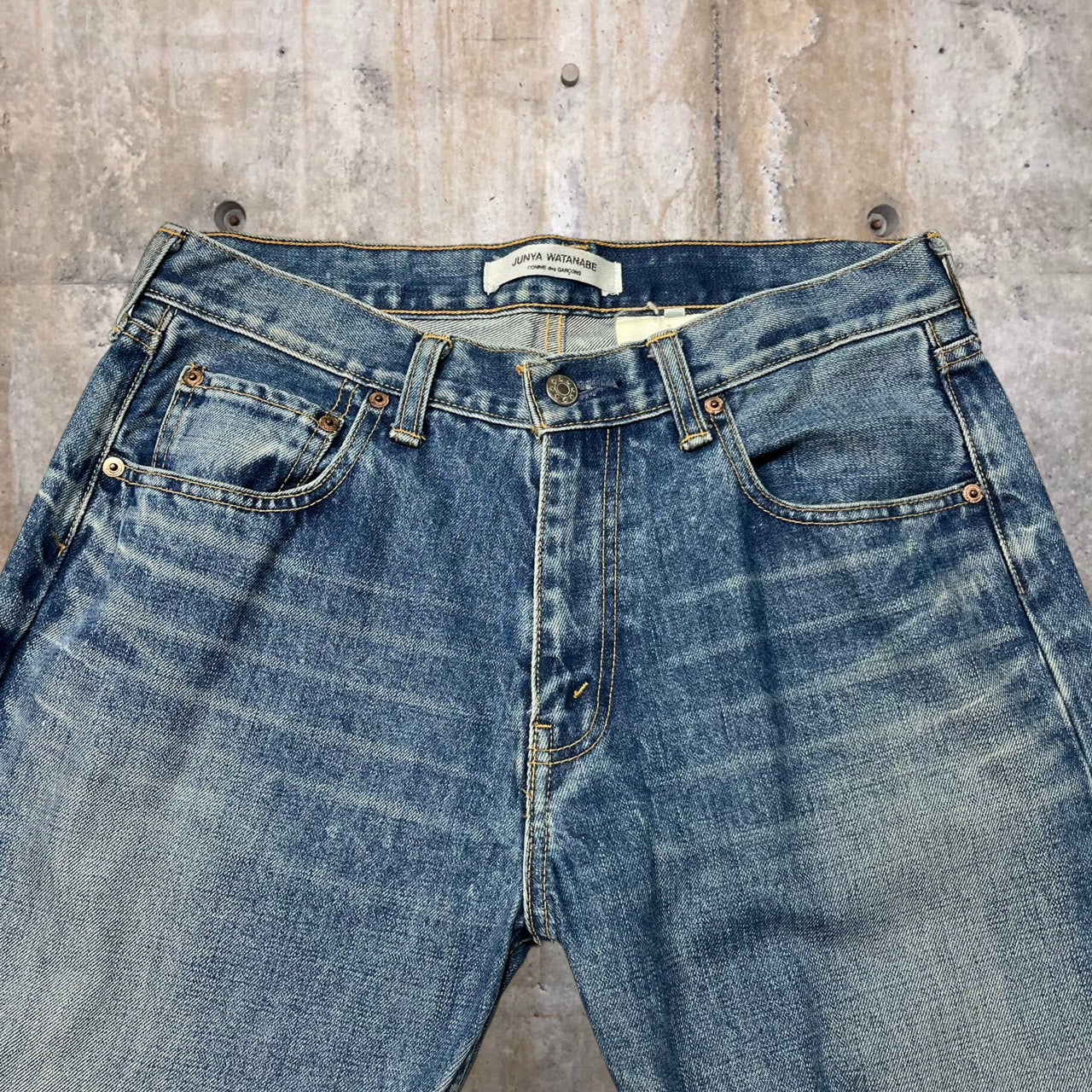 COMME des GARCONS JUNYA WATANABE(コムデギャルソンジュンヤワタナベ) aged straight denim pants/エイジング加工ストレートデニムパンツ M ライトインディゴ 初期
