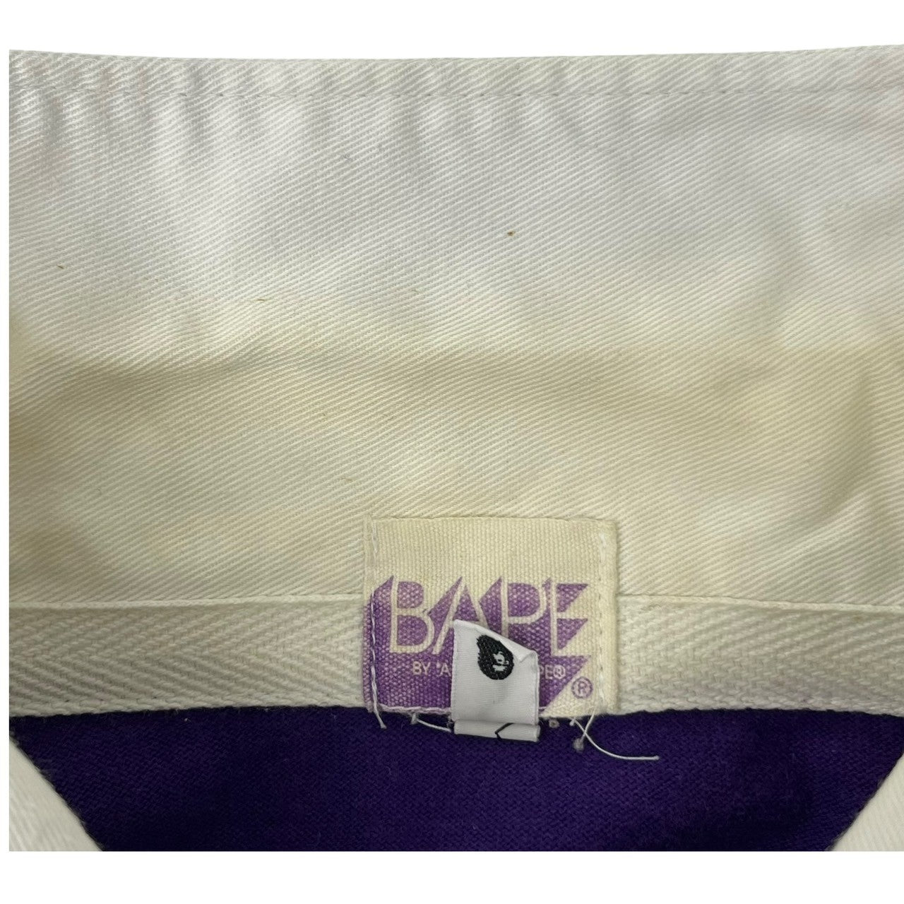 BAPE BY A BATHING APE(ベイプ バイ アベイシングエイプ) 00's border switching logo L/S polo shirt ボーダー 切替 ロゴ 長袖 ポロシャツ L ブラウン×ブラック カモフラ モンキー エルボーパッチ