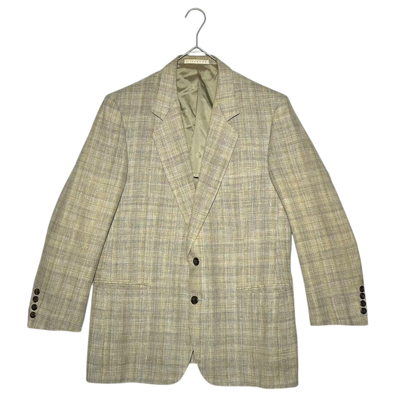 GIVENCHY(ジバンシィ) 80's ~ 90's Check Linen Wool 2B Tailored Jacket チェック リネン ウール 2B テーラード ジャケット M程度 グレー 80年代~90年代 ヴィンテージ 古着