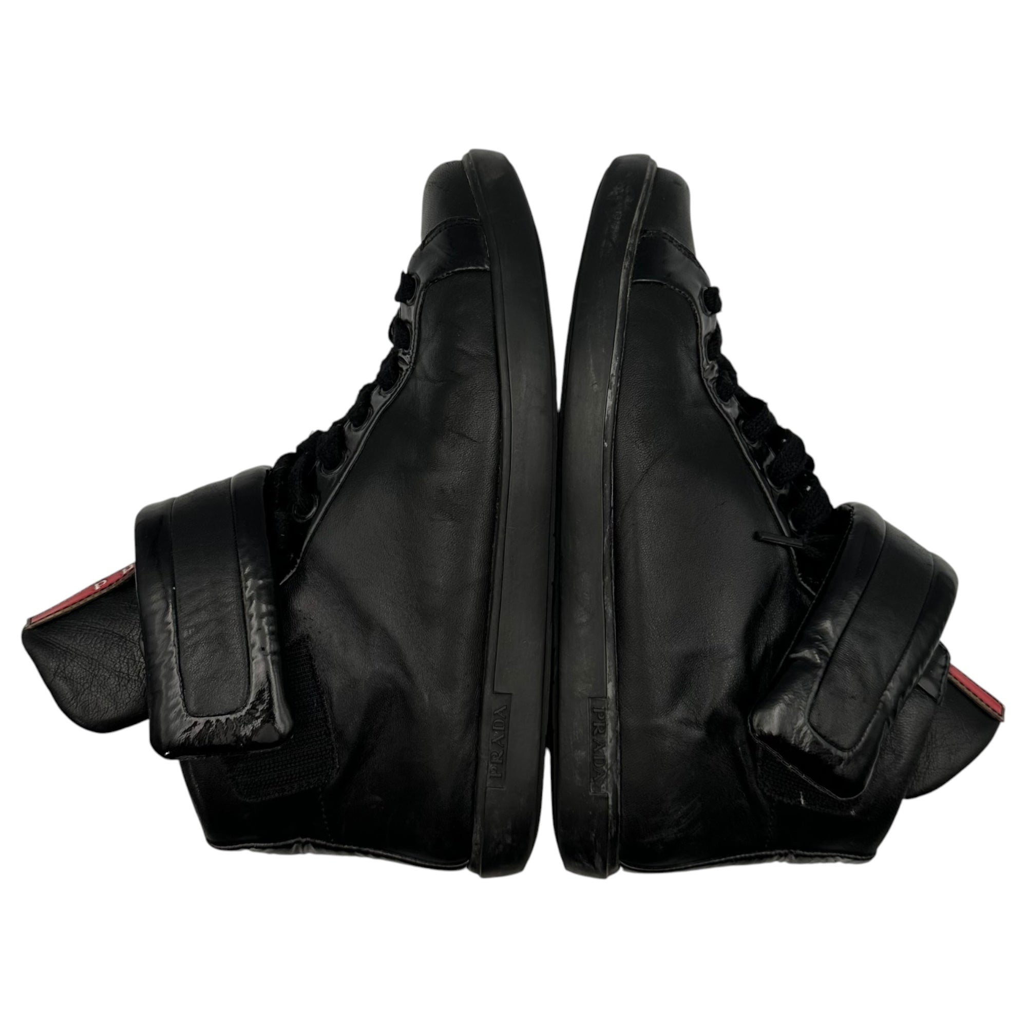 PRADA SPORT(プラダスポーツ) High-Top Leather Sneakers ベルクロ ハイカット レザー スニーカー 3T 5466 38 1/2(25cm程度) ブラック