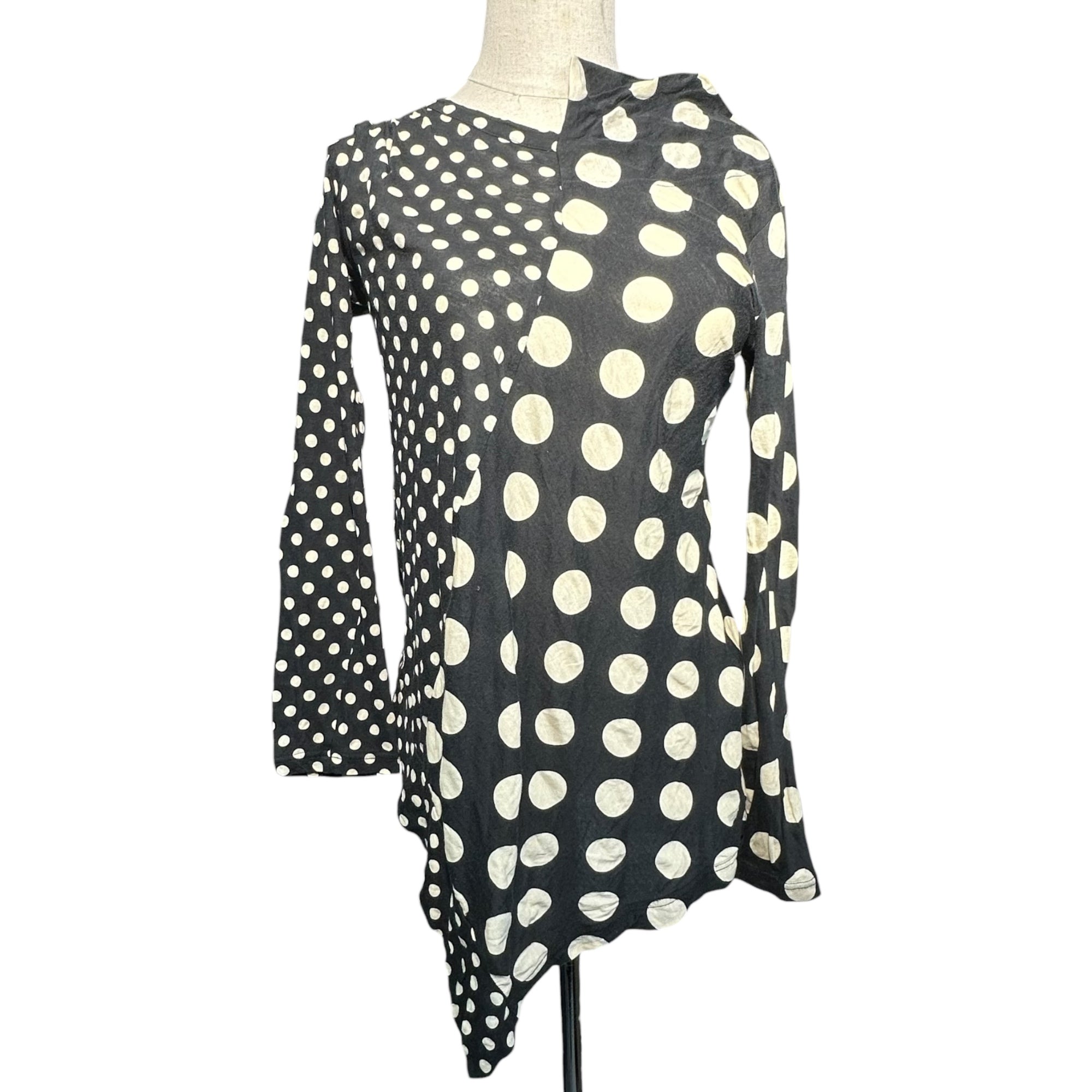 Y's(ワイズ) Asymmetrical Dot L/S Top アシンメトリー ドット 長袖 カットソー YM-T72-073 2 ブラック×アイボリー