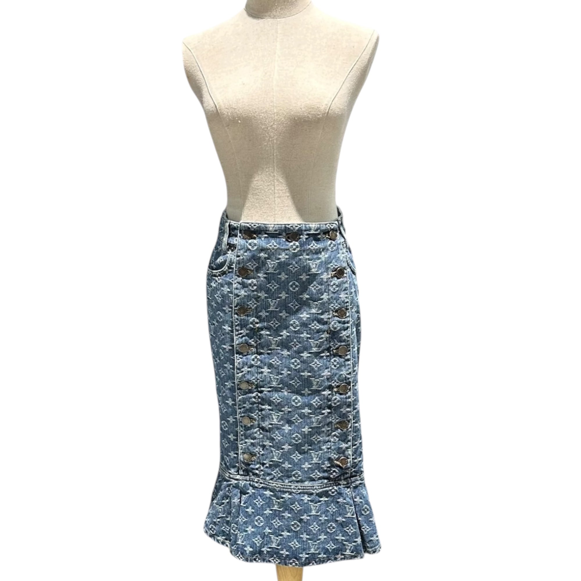 LOUIS VUITTON(ルイヴィトン) Monogram Denim Mermaid Skirt モノグラム デニム マーメード スカート RW072W WLSK02CF7 36 インディゴ ボタン