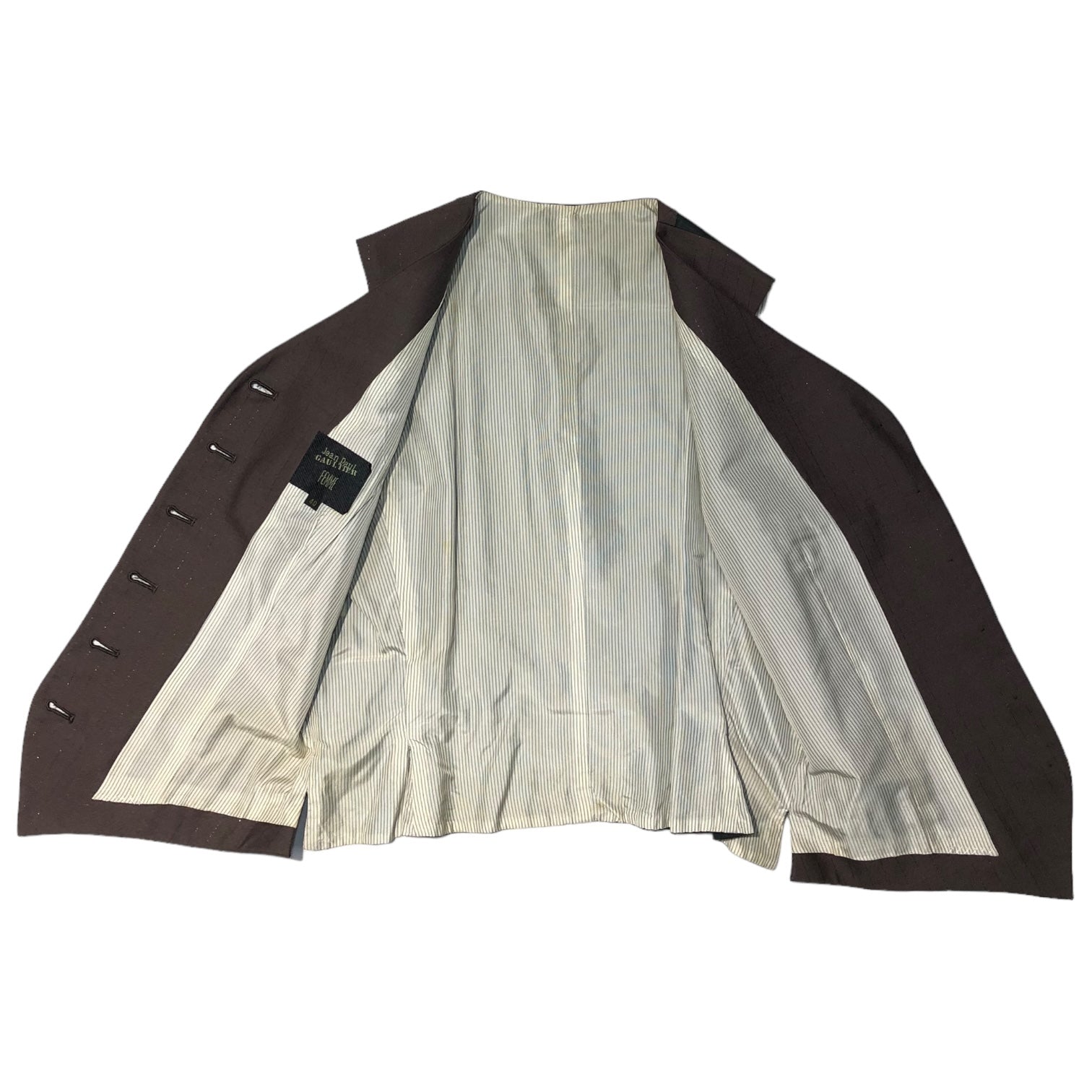 Jean Paul GAULTIER FEMME(ジャンポールゴルチエファム) 90's Lame stripe gilet setup ラメ ストライプ ジレ セットアップ 40(L程度) ブラウン スラックス ベスト