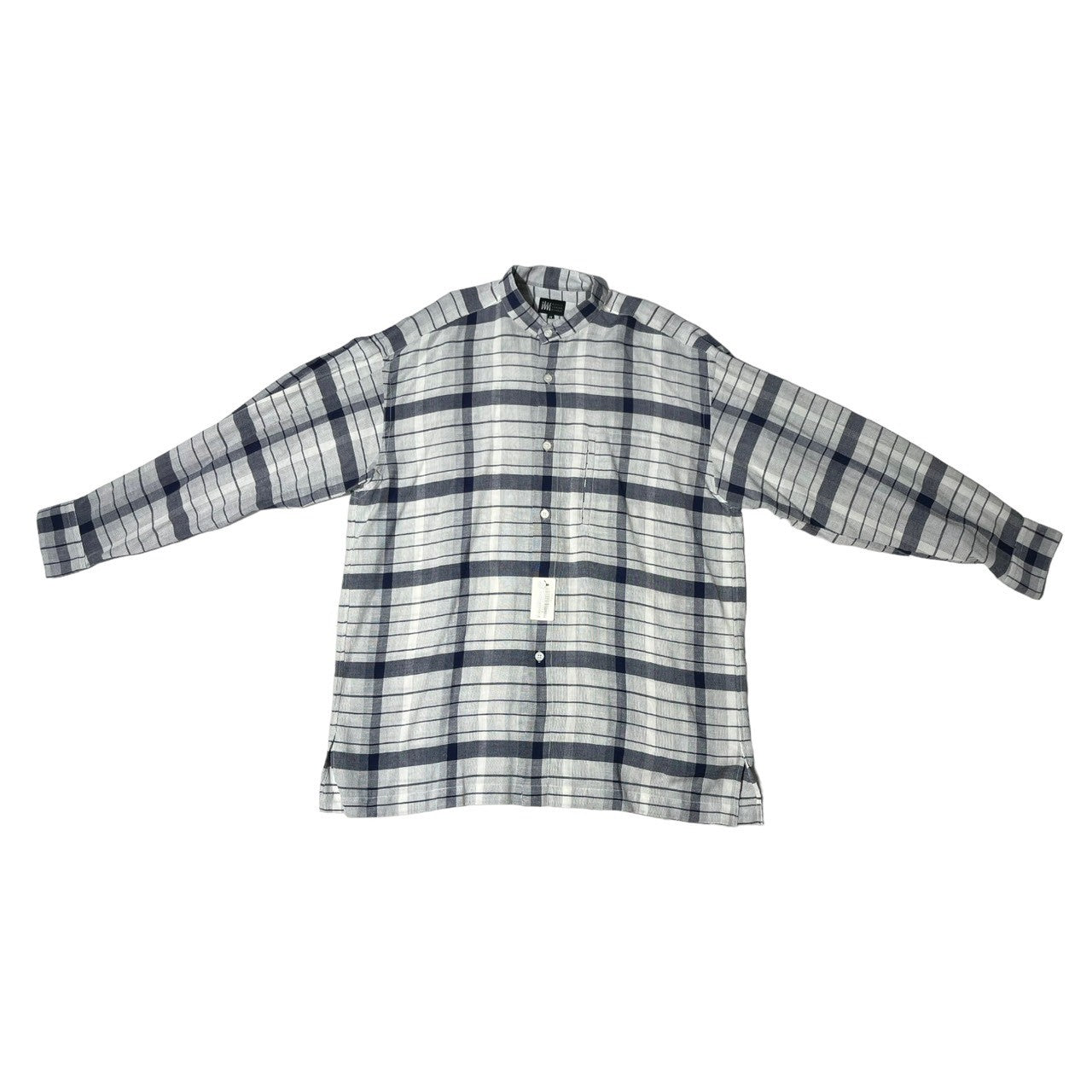MIYAKE DESIGN STUDIO(ミヤケデザインスタジオ) 80's ~ 90's Band collar rayon linen check shirt バンドカラー レーヨン リネン チェック シャツ ハミルトン社製 IMMT MP4103-81 M ネイビー×ホワイト 80年代 ~ 90年代 イッセイミヤケ
