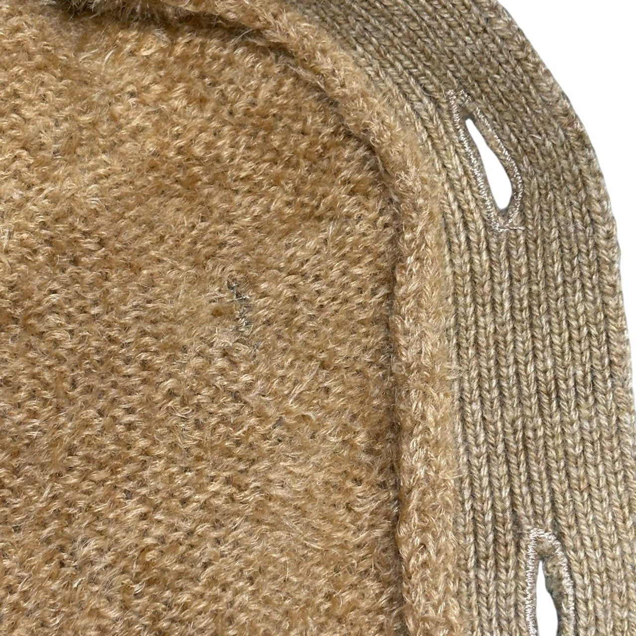 DRIES VAN NOTEN(ドリスヴァンノッテン) 90's Mohair Wool Ethnic Color-Block Knit Cardigan モヘア ウール エスニック 切替 ニット カーディガン L ベージュ 90年代 アーカイブ