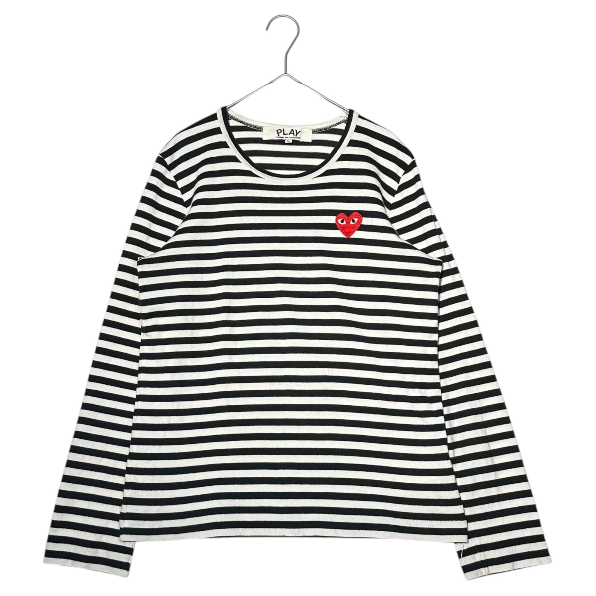 PLAY COMME des GARCONS(プレイコムデギャルソン) Border Heart Patch L/S T-Shirt ボーダー ハート ロゴ ワッペン 長袖 Tシャツ AZ-T163 L ホワイト×ブラック AD2011