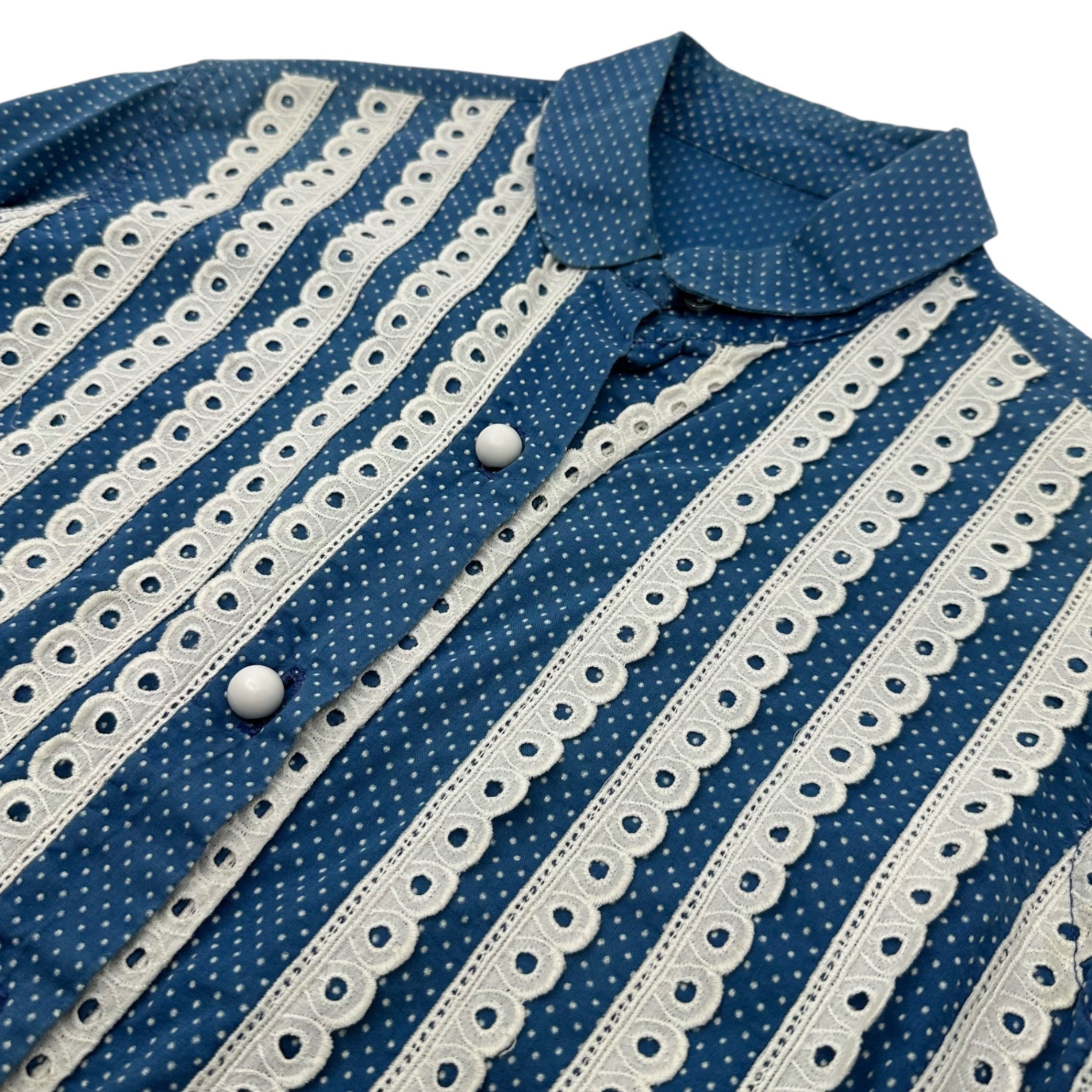 VINTAGE(ヴィンテージ) 60's glen of michigan Dot Pattern Lace Round Collar Blouse ドット柄 レース 丸襟 ブラウス 表記無(S~M程度) ブルー×ホワイト 推定60年代