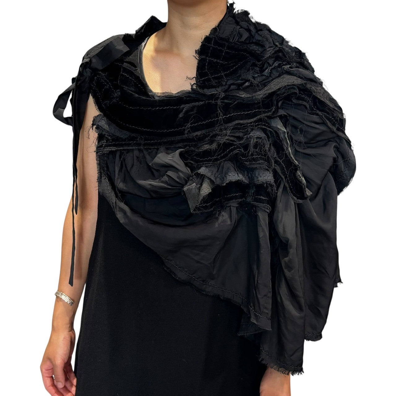 tricot COMME des GARCONS(トリココムデギャルソン) 05AW Mixed Material Lace Frill Wrap Skirt 異素材 レース フリル ラップ スカート TP-S024 FREE ブラック キュプラ アーカイヴ