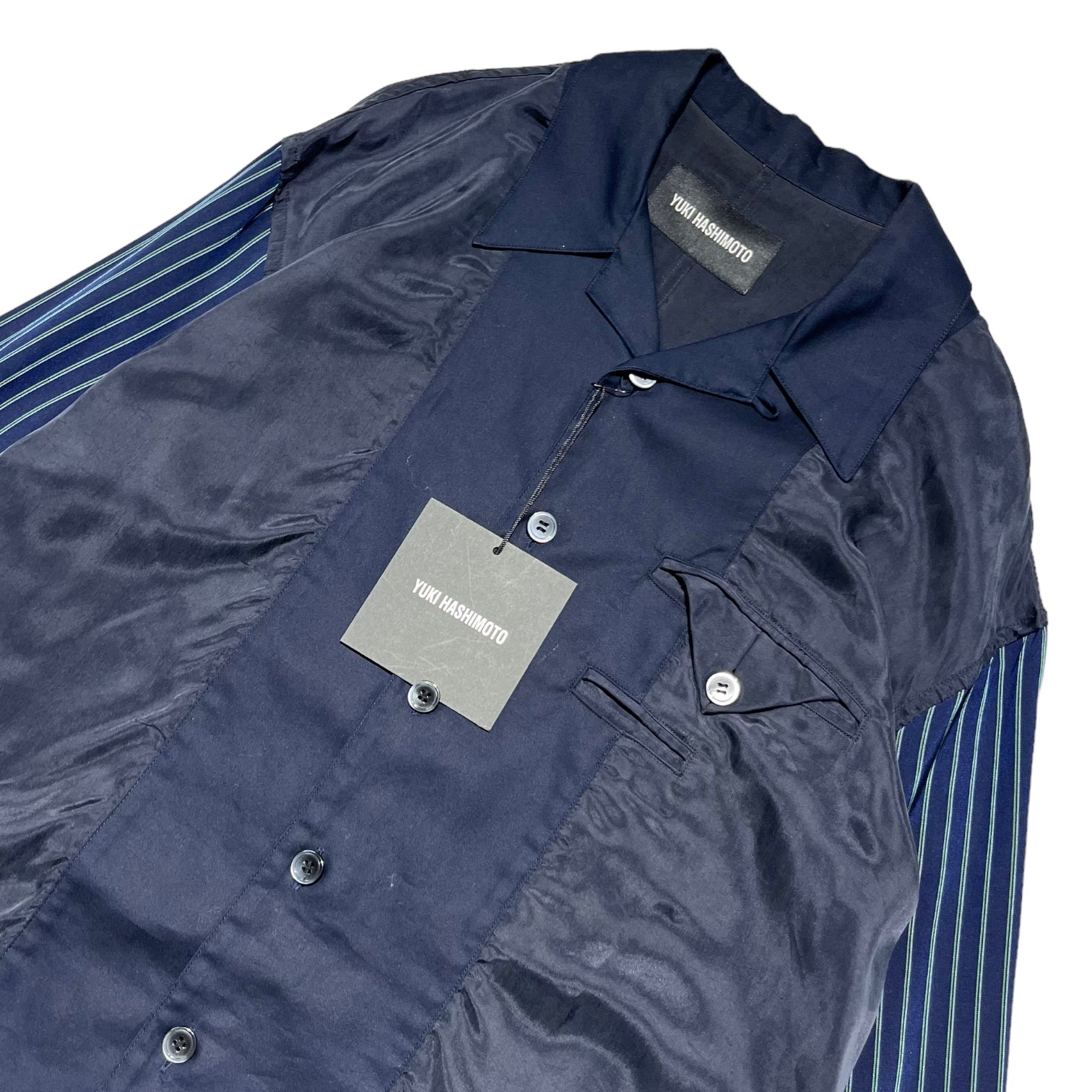 YUKI HASHIMOTO(ユウキハシモト) 20AW LINING SHIRTS 限定色 ライニング シャツ 202-01-0103 46(M程度) ネイビー オープンカラー 開襟 インサイドアウト 長袖