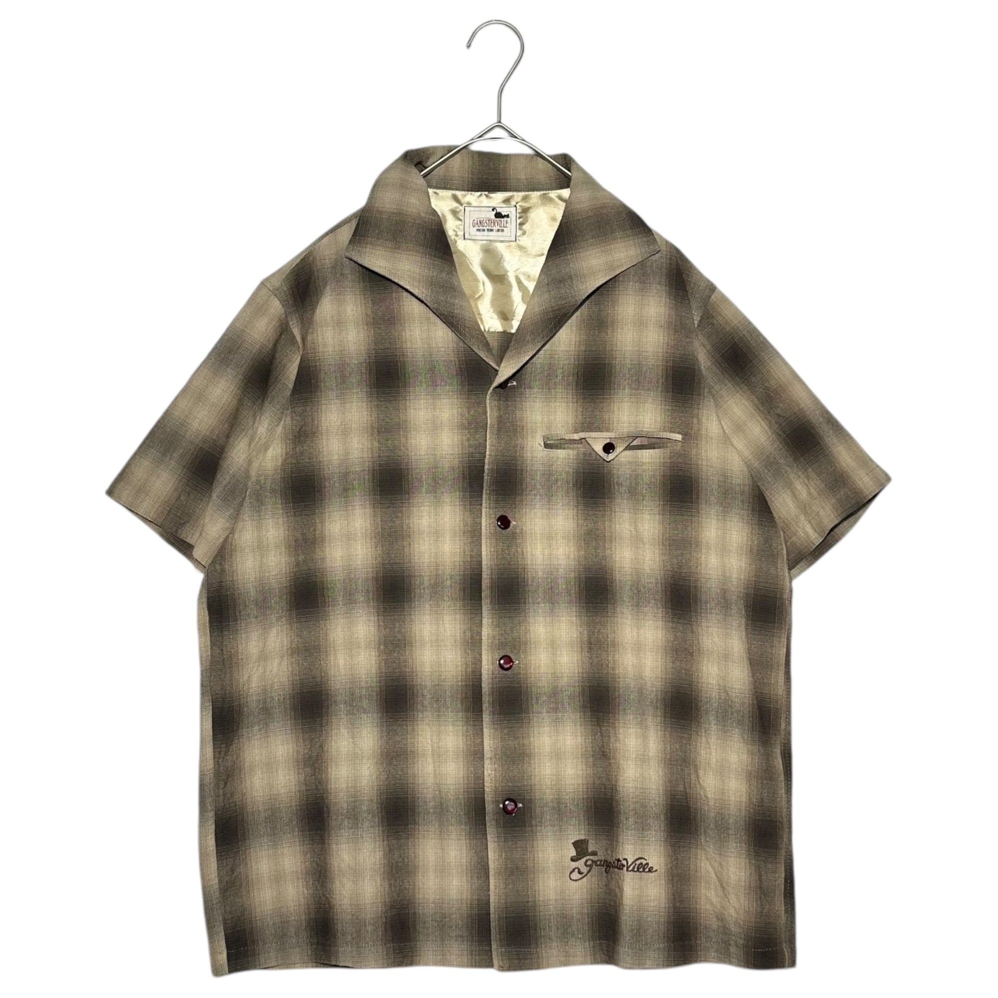 GANGSTERVILLE(ギャングスタービル) Ombre Check Open Collar S/S Shirt オンブレ チェック オープンカラー 半袖 シャツ GSV-14-SS-30 M ブラウン