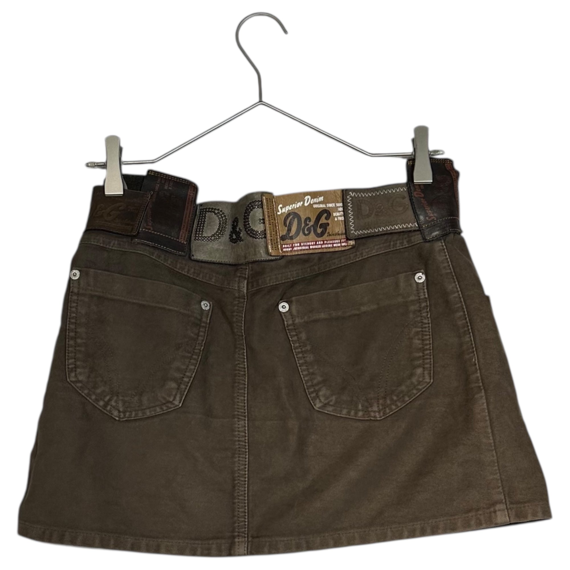 D&G(ディー&ジードルガバドルチェ&ガッバーナ) 00's Large quantity Patches Design Mini Skirt 00年代 多量 パッチ デザイン ミニ スカート 24 ブラウン