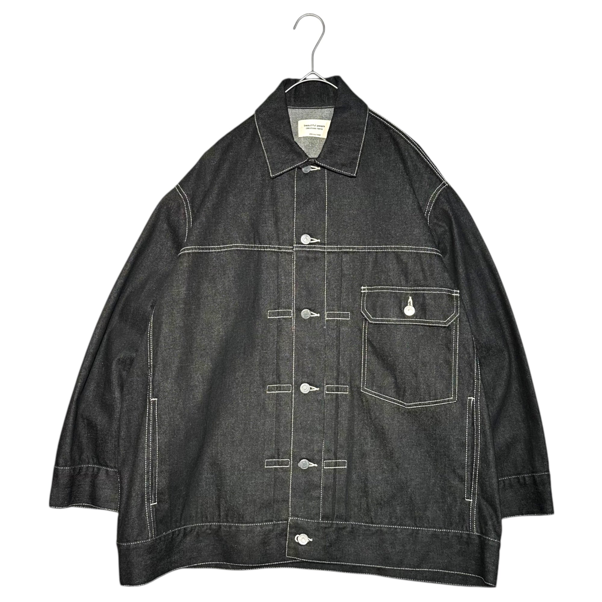 beautiful people(ビューティフルピープル) selvedge denim big blouson セルビッジ デニム ビッグ ブルゾン 1000102018 36 ブラック オーバーサイズ 1st ジャケット トラッカー