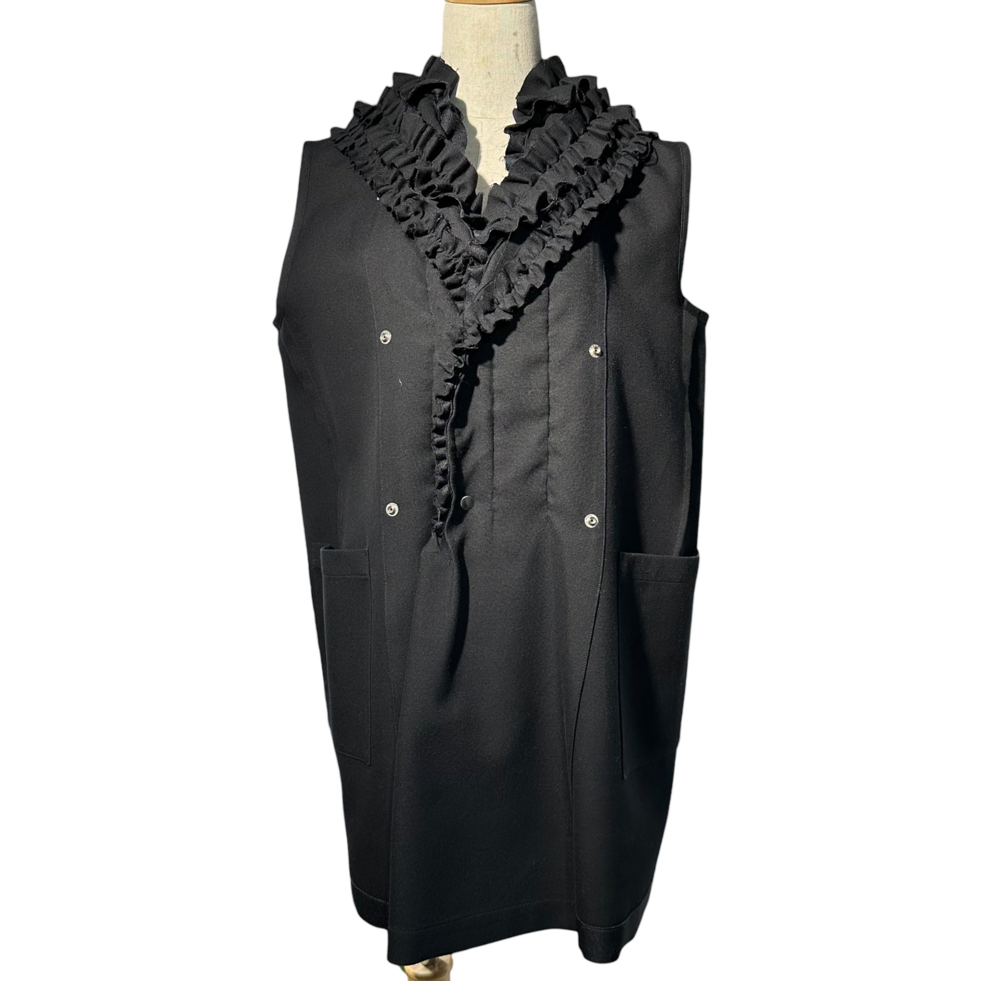 tricot COMME des GARCONS(トリココムデギャルソン) 19AW Sleeveless Ruffled Coat スリーブレス フリル コート TD-V004 M ブラック AD2019