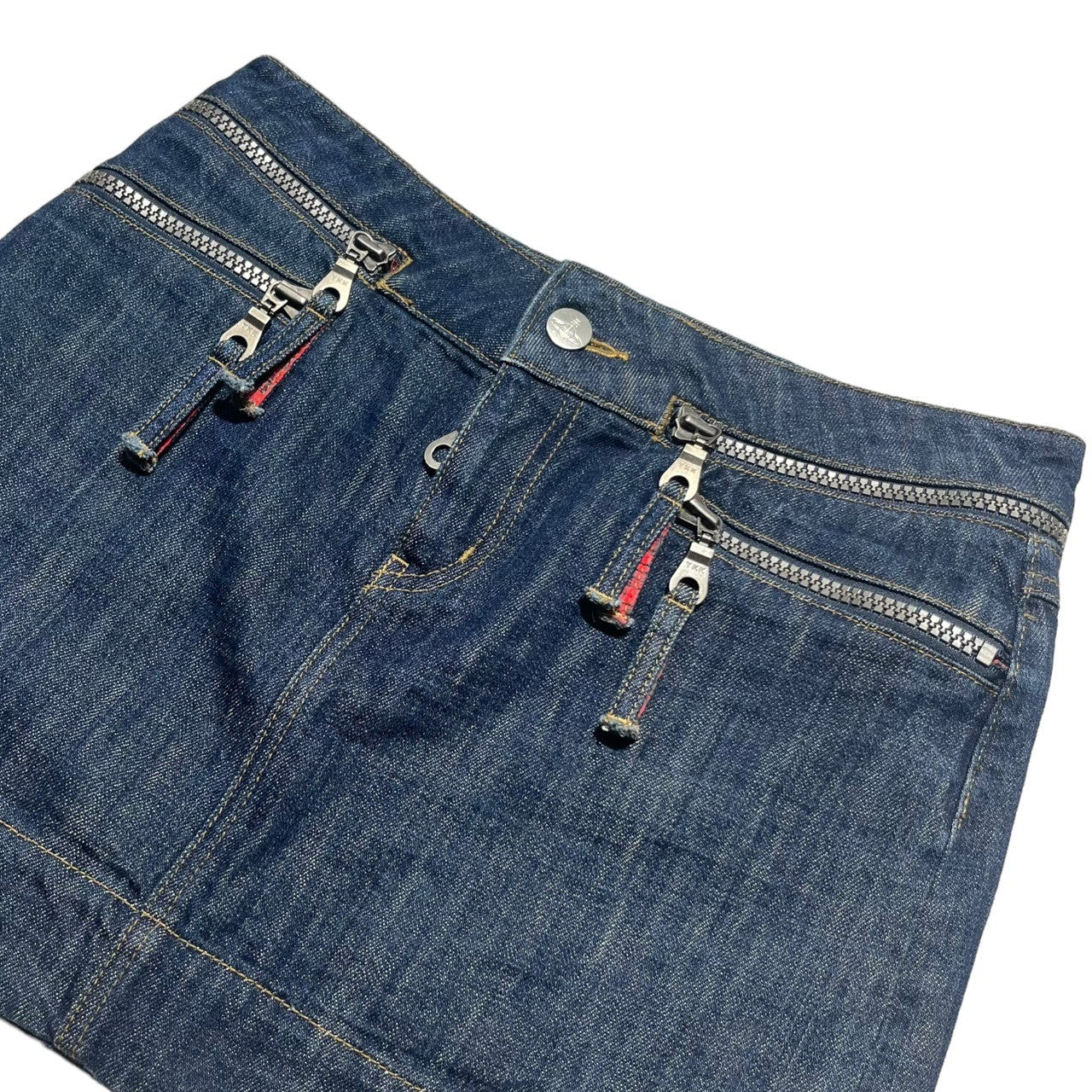 Vivienne Westwood RED LABEL(ヴィヴィアンウエストウッドレッドレーベル) 00's Orbro logo zip denim mini skirt オーブ ロゴ ジップ デニム ミニ スカート 357-01-23005 3(L程度) インディゴ Y2K