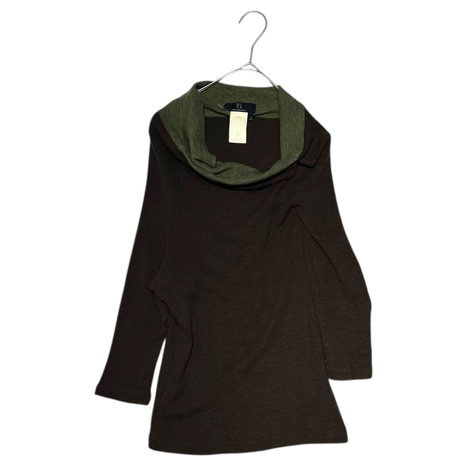 Y's(ワイズ) Deformed high neck wool knit 変形 ハイネック ウール ニット 3(M程度) ブラウン×グリーン オフショルダー