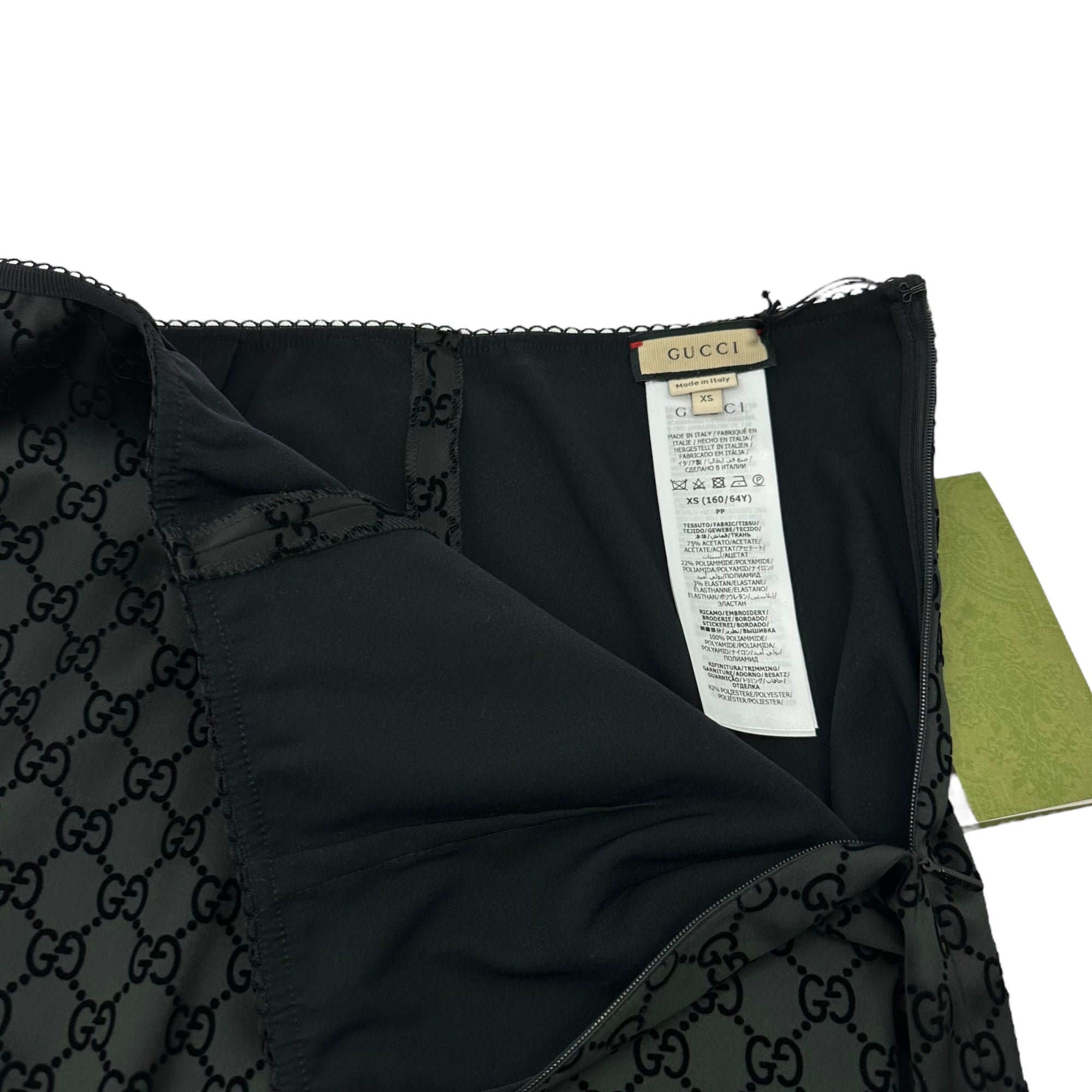 GUCCI(グッチ) 24SS GG printed duchess silk skirt GG プリント ダッチェス シルク スカート 764899 XS ブラック ストレッチ タイト ロゴ