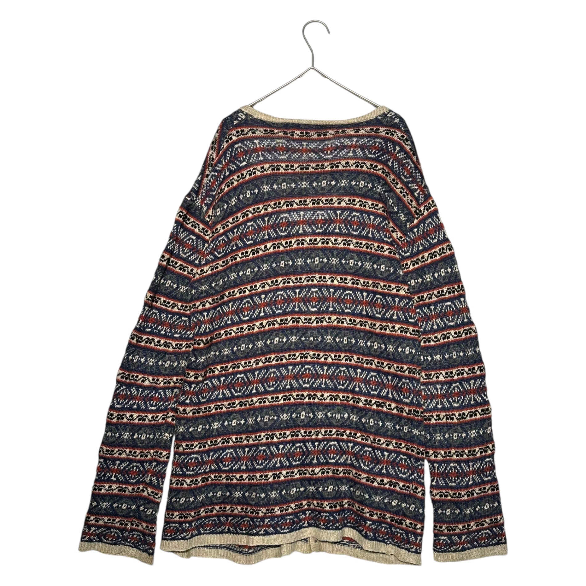 COMME des GARCONS HOMME(コムデギャルソンオム) 90's Linen/Wool Ethnic Knit Cardigan リネン/ウール エスニック ニット カーディガン 90年代 田中オム 田中啓一 HN-100040 FREE ブルー×レッド AD1997