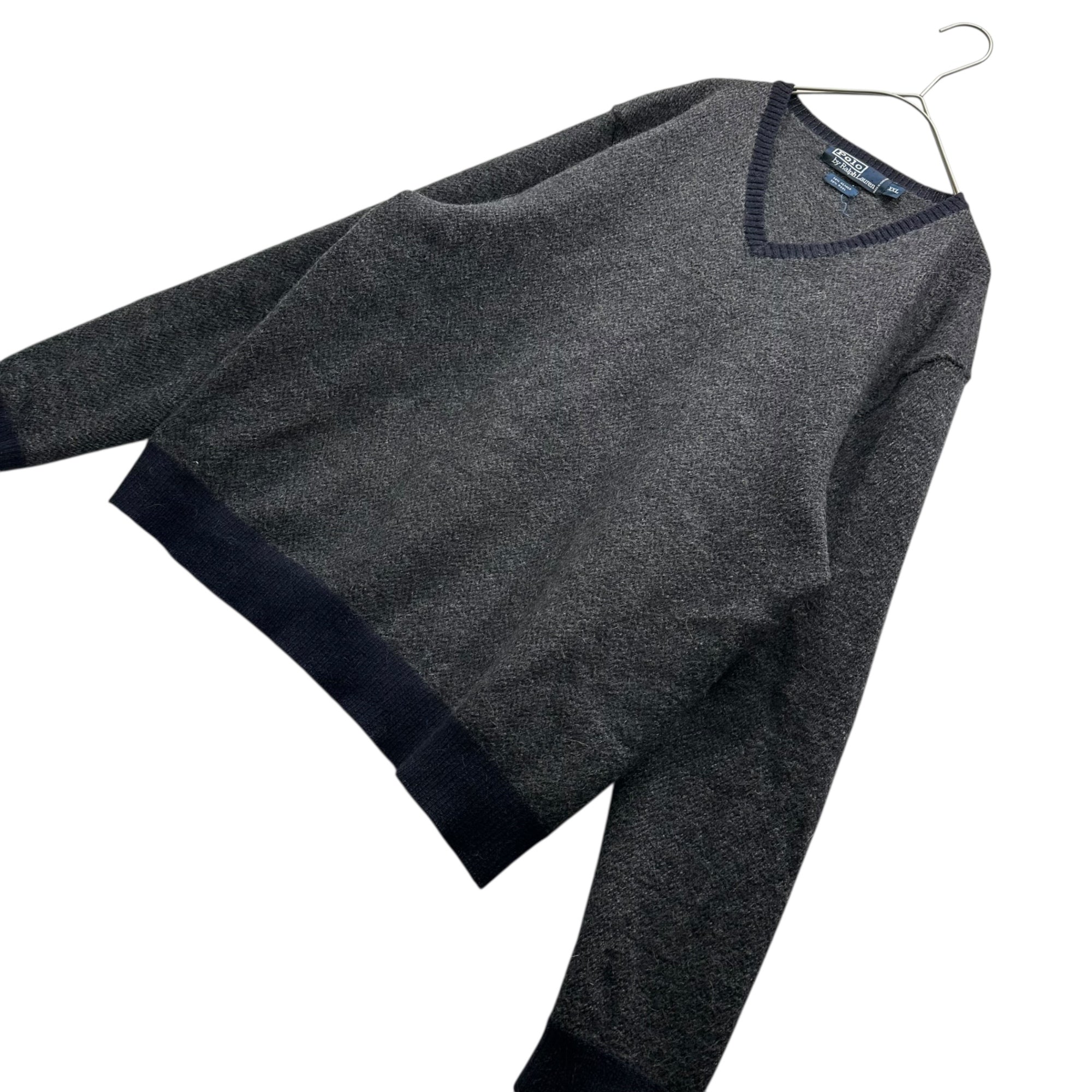 POLO RALPH LAUREN(ポロラルフローレン) 90~00's Alpaca Wool V-Neck Knit 90~00年代 アルパカ ウール Vネック ニット XXL(縮み有) グレー×ネイビー