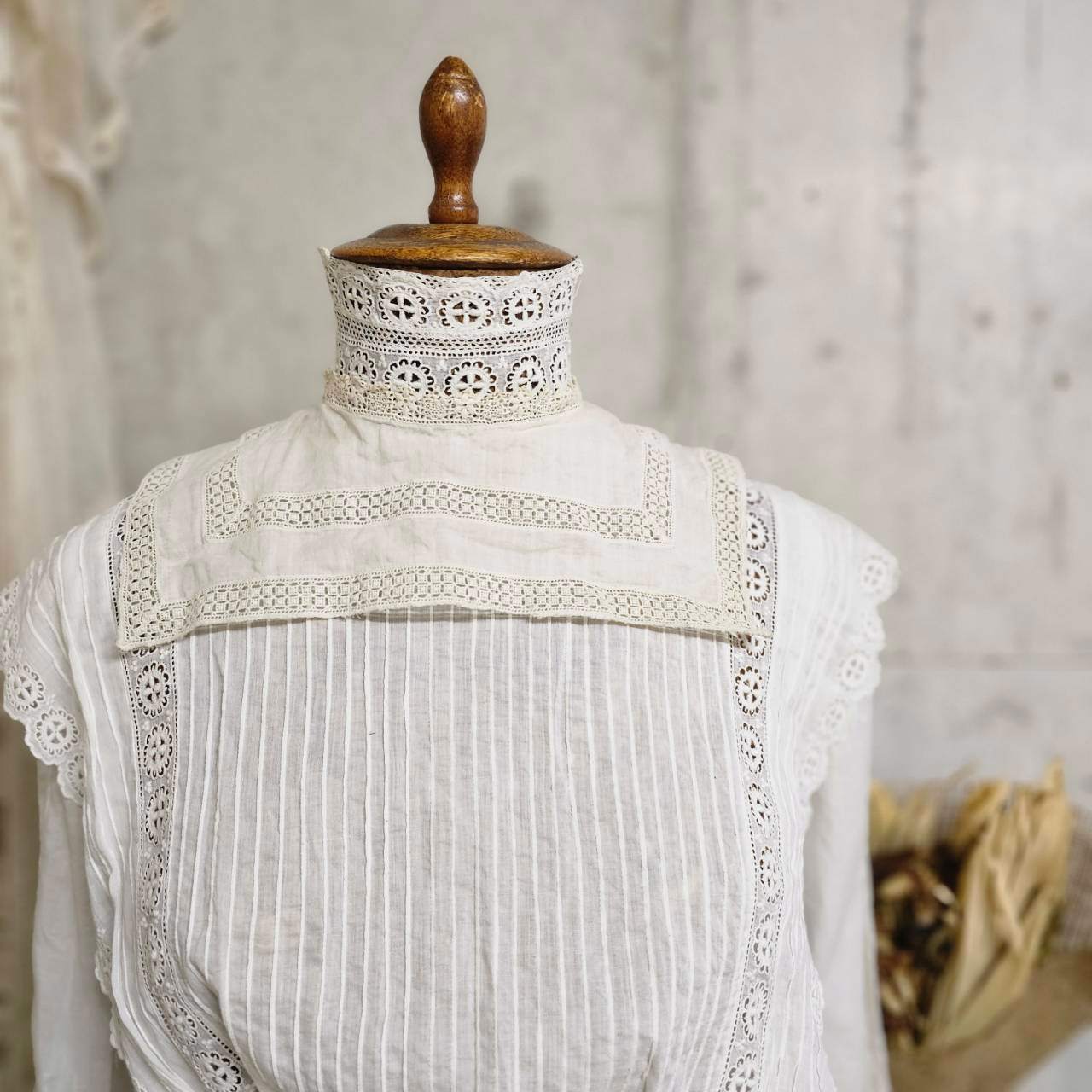 Euro antique(ヨーロッパアンティーク) France cotton lace collar フランス コットンとレースのやさしい襟 ホワイト