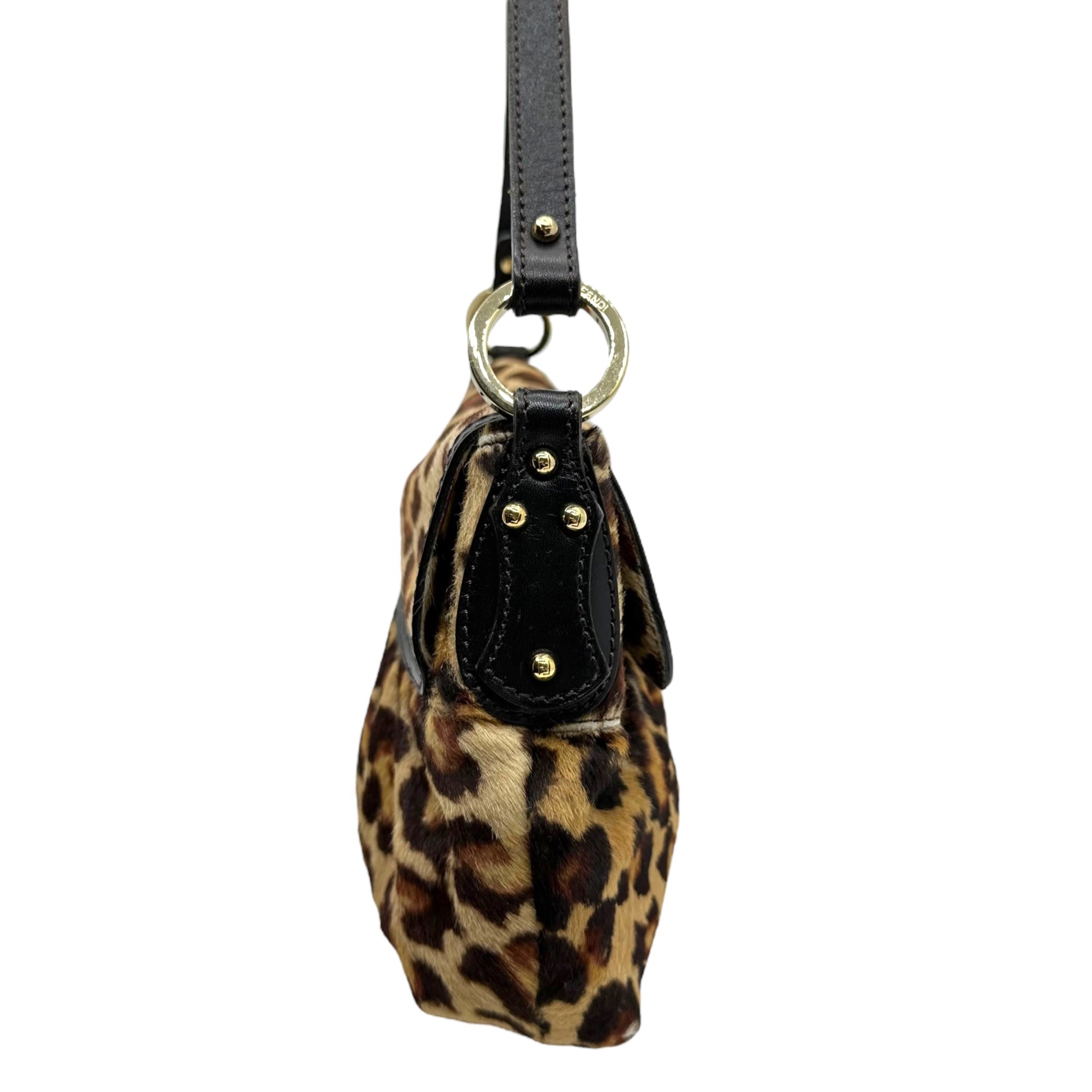 FENDI(フェンディ) Leopard halaco leather one shoulder bag レオパード ハラコ レザー ワンショルダー バッグ ベージュ×ブラウン ハンド