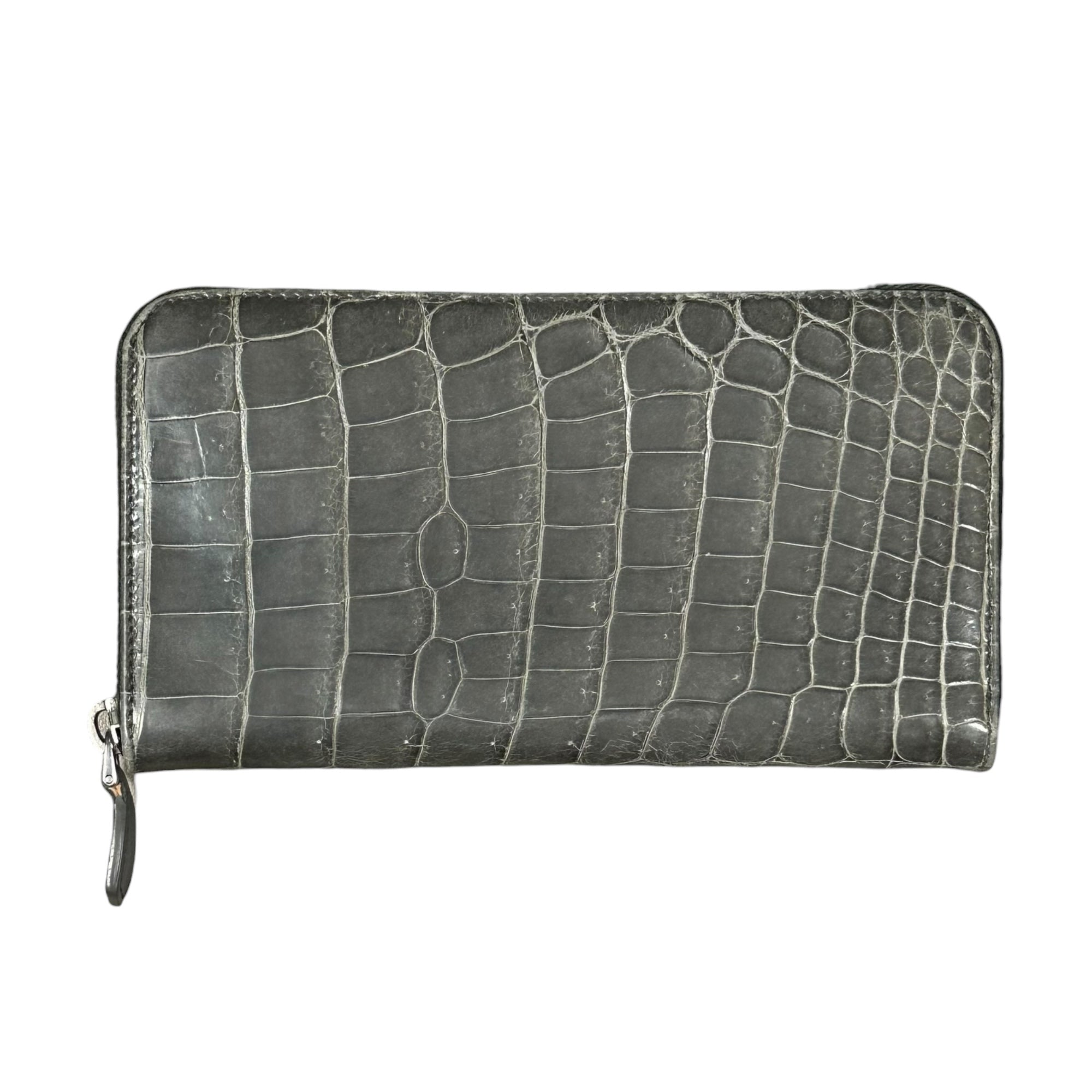 PRADA(プラダ) Round-Zip Long Wallet - Crocodile ラウンドジップ ロング ウォレット クロコダイル グレー 長財布 エキゾチック レザー