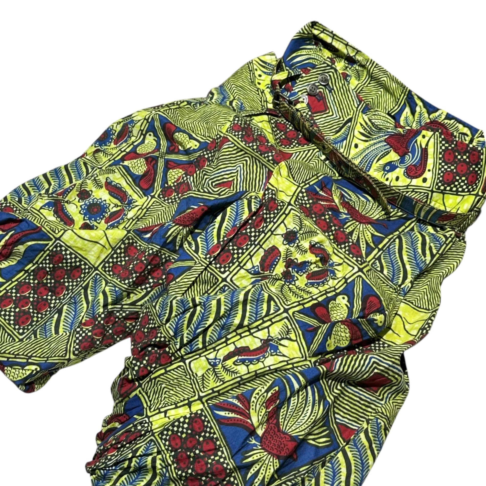 COMME des GARCONS JUNYA WATANABE(コムデギャルソンジュンヤワタナベ) 09SS All-over print layered pumpkin pants with belt 総柄 レイヤード カボチャ パンツ ベルト付 JC-P007 XS イエロー AD2008