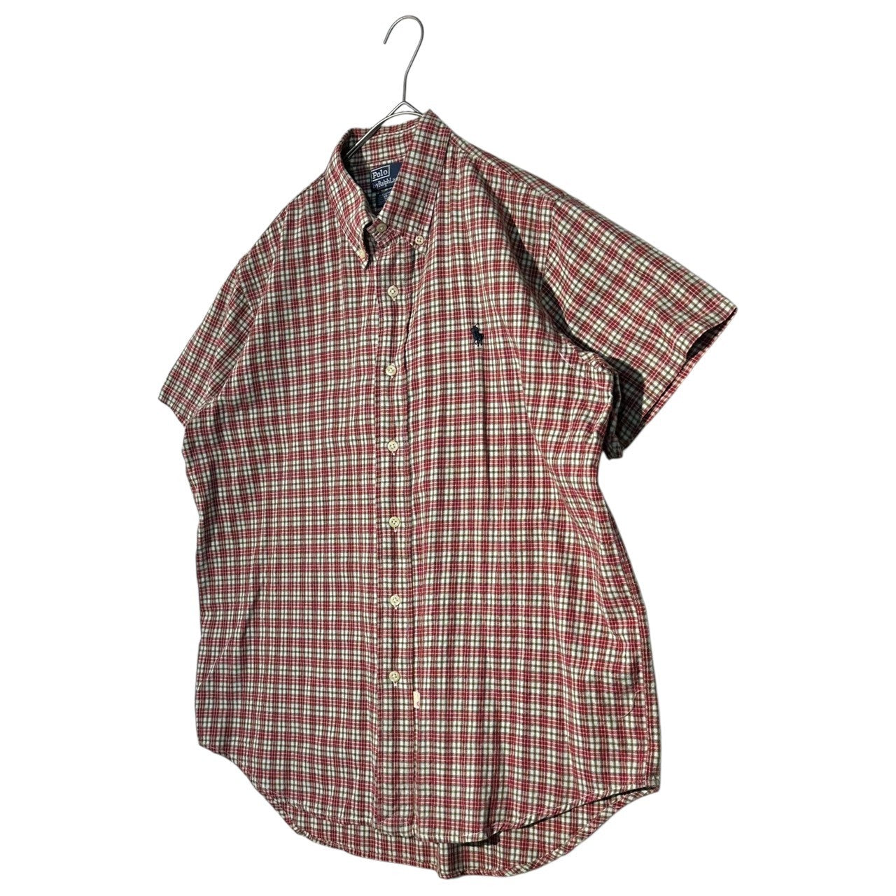 POLO RALPH LAUREN(ポロラルフローレン) 90's Pony Logo Embroidery S/S Check Shirt ポニー ロゴ 刺繍 半袖 チェック シャツ L レッド×ホワイト 90年代 ヴィンテージ 古着