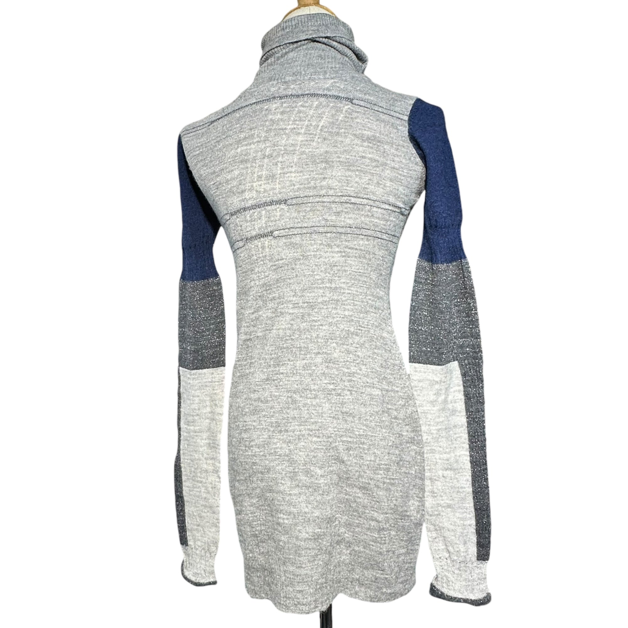 MARITHE FRANCOIS GIRBAUD(マリテフランソワジルボー) 00's Long Turtleneck Panel Knit ロング タートルネック 切替 ニット F7-9625 S グレー Y2K