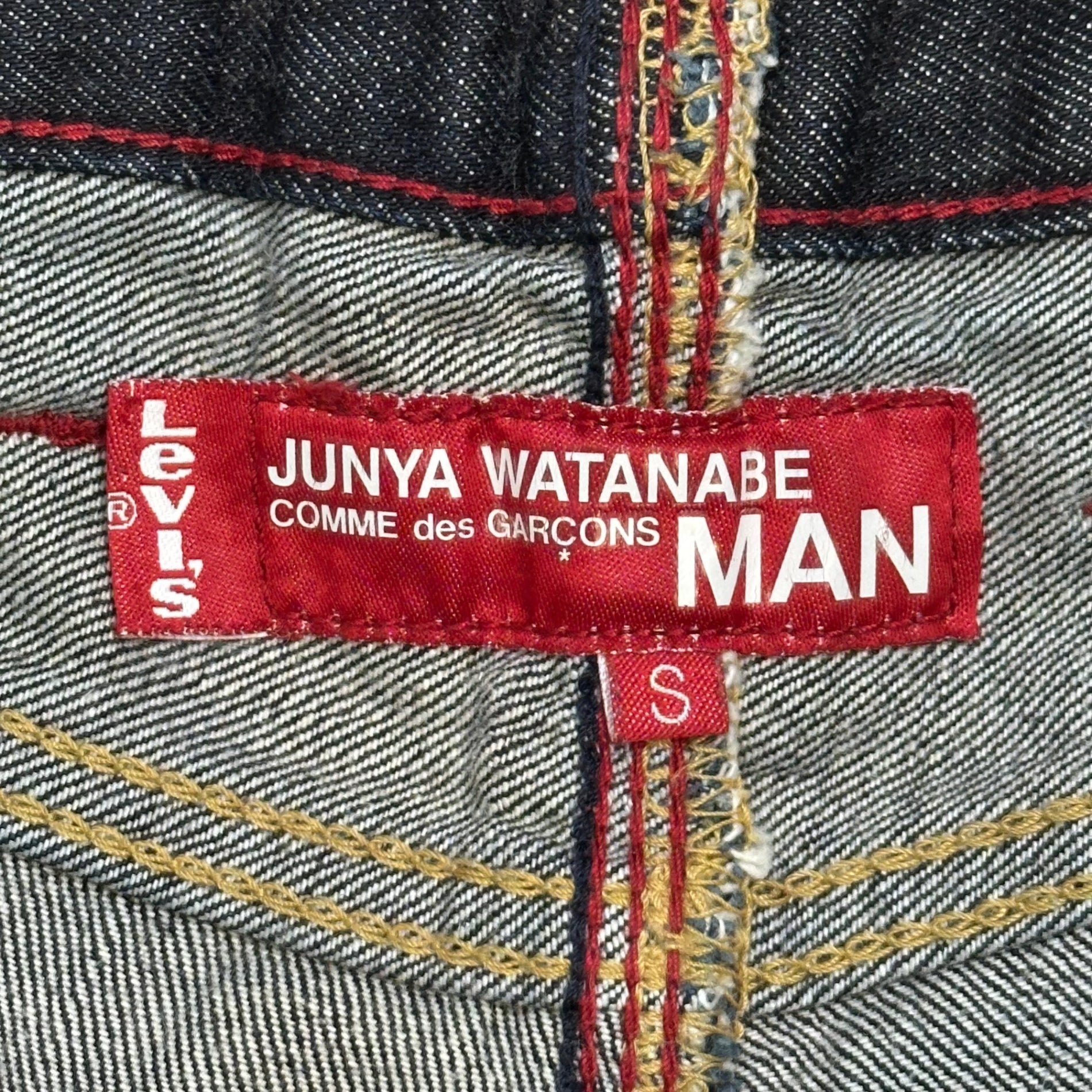 COMME des GARCONS JUNYA WATANABE MAN×Levi's(コムデギャルソンジュンヤワタナベマン×リーバイス) 08AW 503 W-Name Cotton Cinch back Denim Pants Wネーム 綿 シンチバック デニム パンツ WB-P202 S インディゴ AD2008