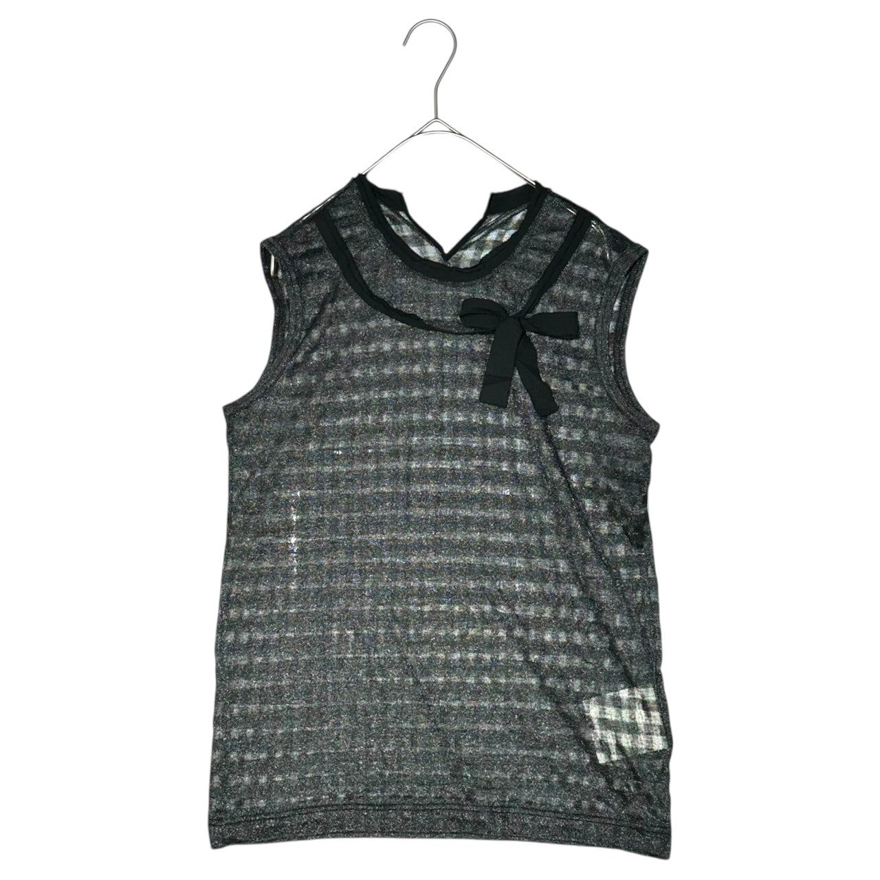 tricot COMME des GARCONS(トリココムデギャルソン) 07SS See-through checkered sleeveless cut-and-sewn shirt シースルー チェック ノースリーブ カットソー TS-T038 FREE ブラック AD2006