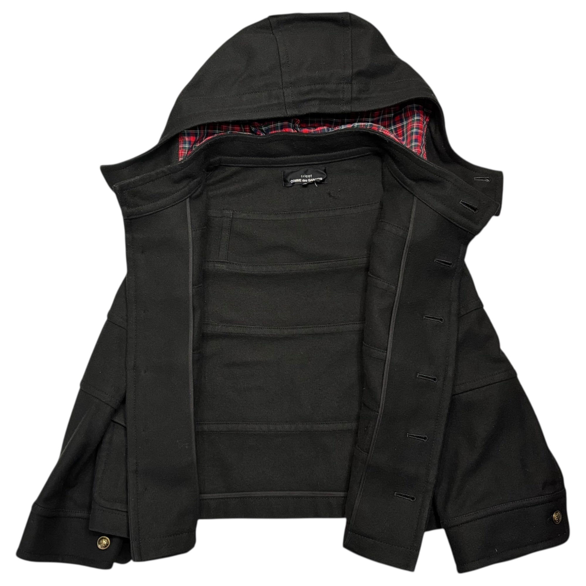 tricot COMME des GARCONS(トリココムデギャルソン) 11AW Inner Check Pattern Hooded Short Coat インナー チェック柄 フーデッド ショート コート TH-J017 M ブラック×レッド AD2011