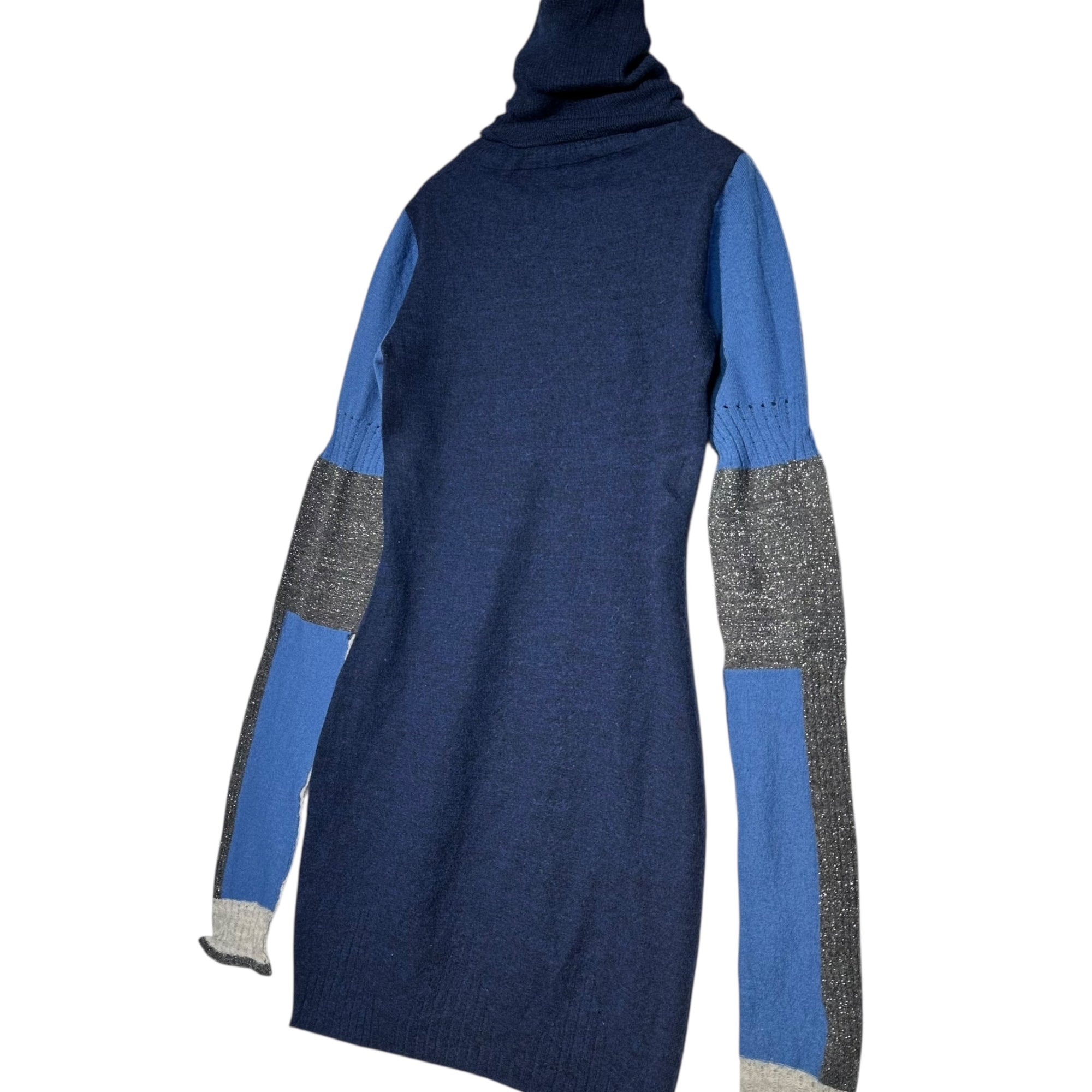 MARITHE FRANCOIS GIRBAUD(マリテフランソワジルボー) 00's Long Turtleneck Panel Knit ロング タートルネック 切替 ニット F7-9625 S ネイビー Y2K