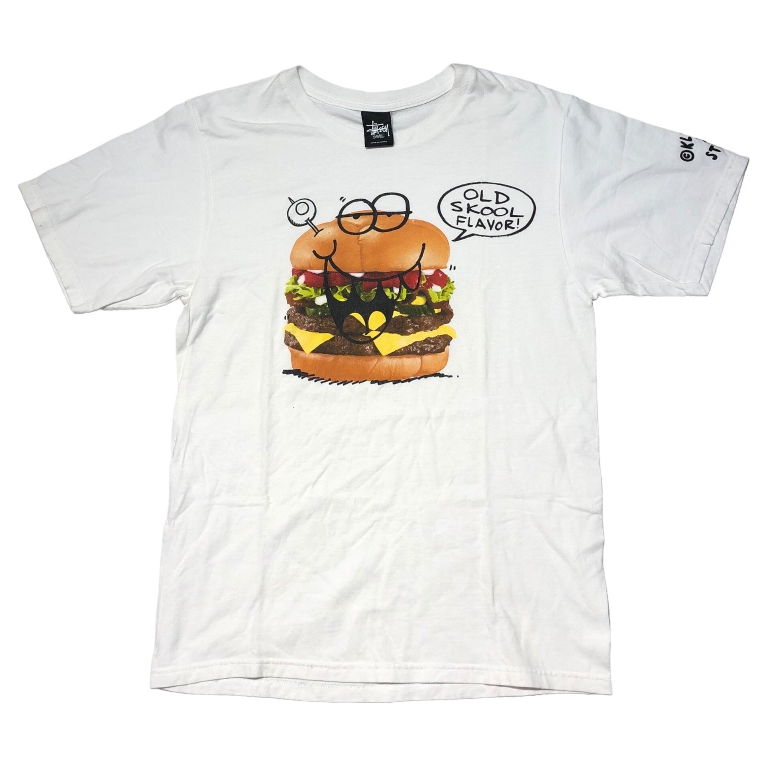 STUSSY(ステューシー) OLD SKOOL FLAVOR Hamburger T-shirt S ホワイト×マルチカラー