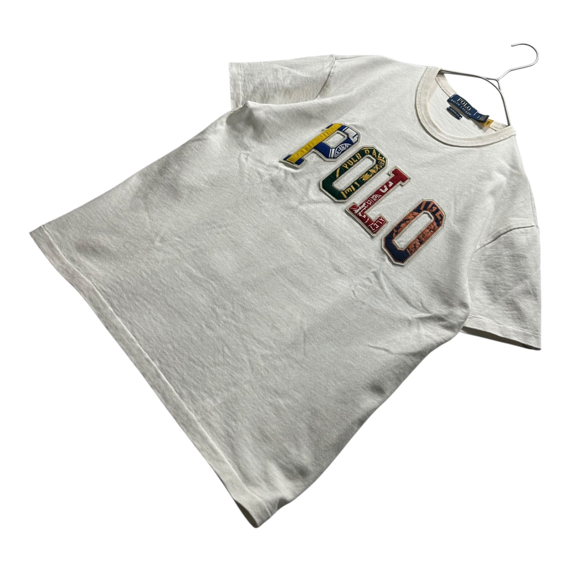 POLO RALPH LAUREN(ポロラルフローレン) Patch Logo Crew Neck T-Shirt パッチロゴ クルーネック Tシャツ S ホワイト×マルチカラー