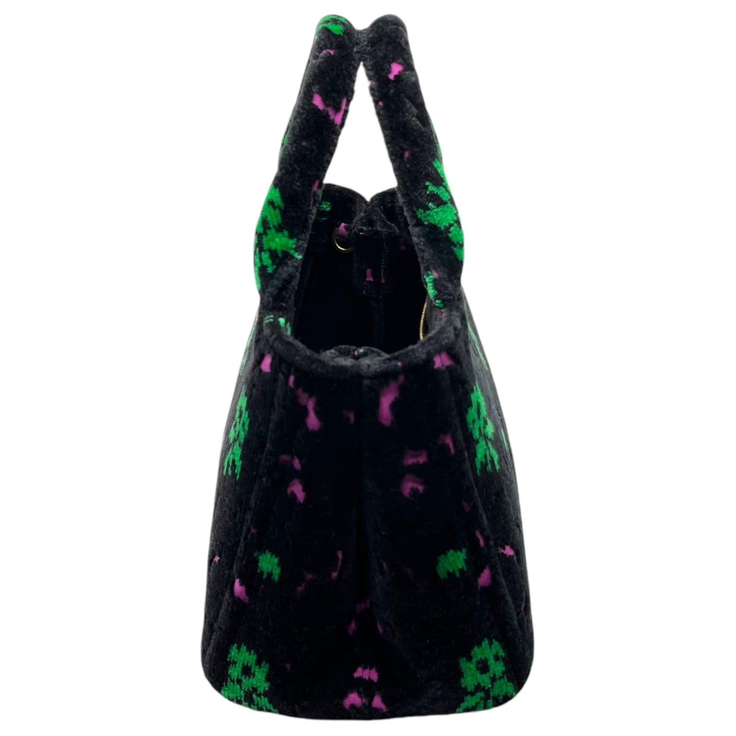PRADA(プラダ) カナパトート ベロア 2WAY ショルダーバッグ 花柄 トートバッグ ベルベット 1BA038 ブラック×グリーン×ピンク