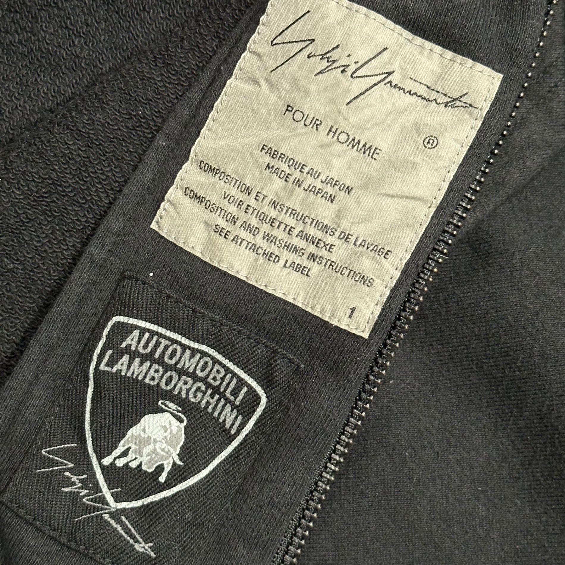 yohji yamamoto POUR HOMME × Tonino Lamborghini(ヨウジヤマモトプールオム × ランボルギーニ) 2020AW Limited Edition Collaboration: Stitch & Print Zip-Up Hoodie 限定コラボ ステッチ & プリント ジップアップ パーカー HR-T84-991 1(S程度) ブラック