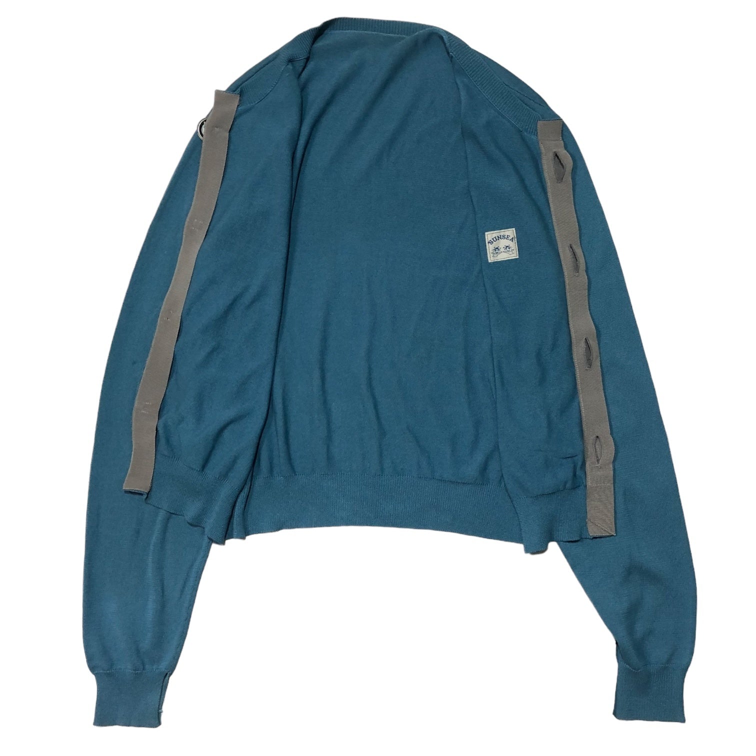 SUNSEA(サンシー) 22SS Can badge KURT's Cardigan カンバッヂ カート ニット カーディガン 22S56 SIZE 3(L) ブルー エルヴィス缶バッヂ