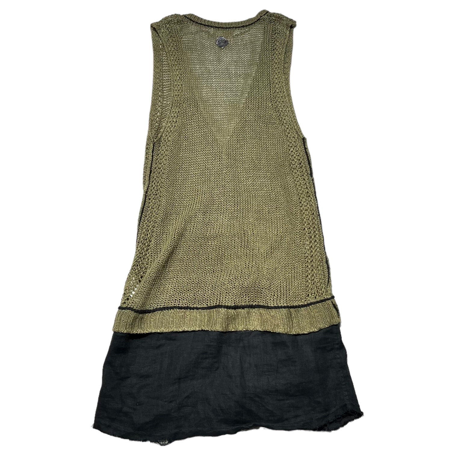 DIESEL(ディーゼル) Linen/knit long vest リネン/ニット 切替 ロングベスト S カーキ×ブラック